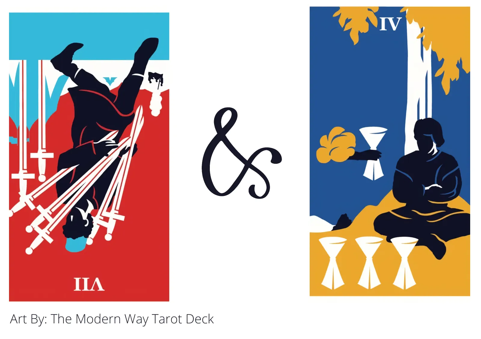seven of swords reversed and four of cups tarot cards together