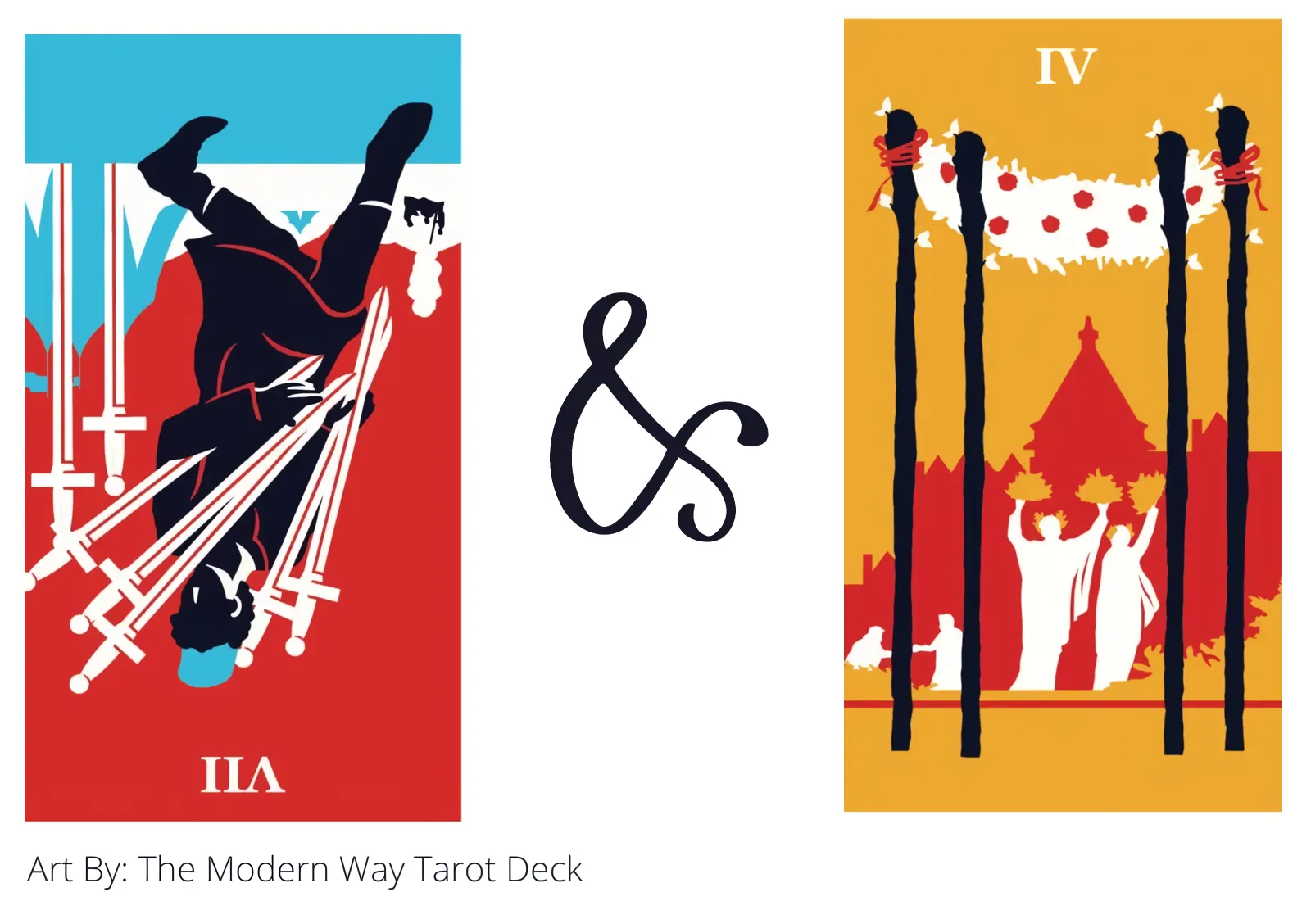 seven of swords reversed and four of wands tarot cards together