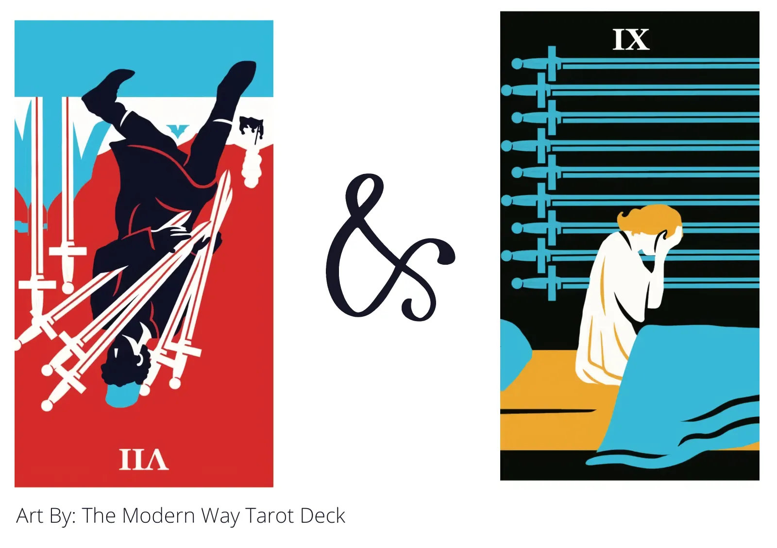 seven of swords reversed and nine of swords tarot cards together