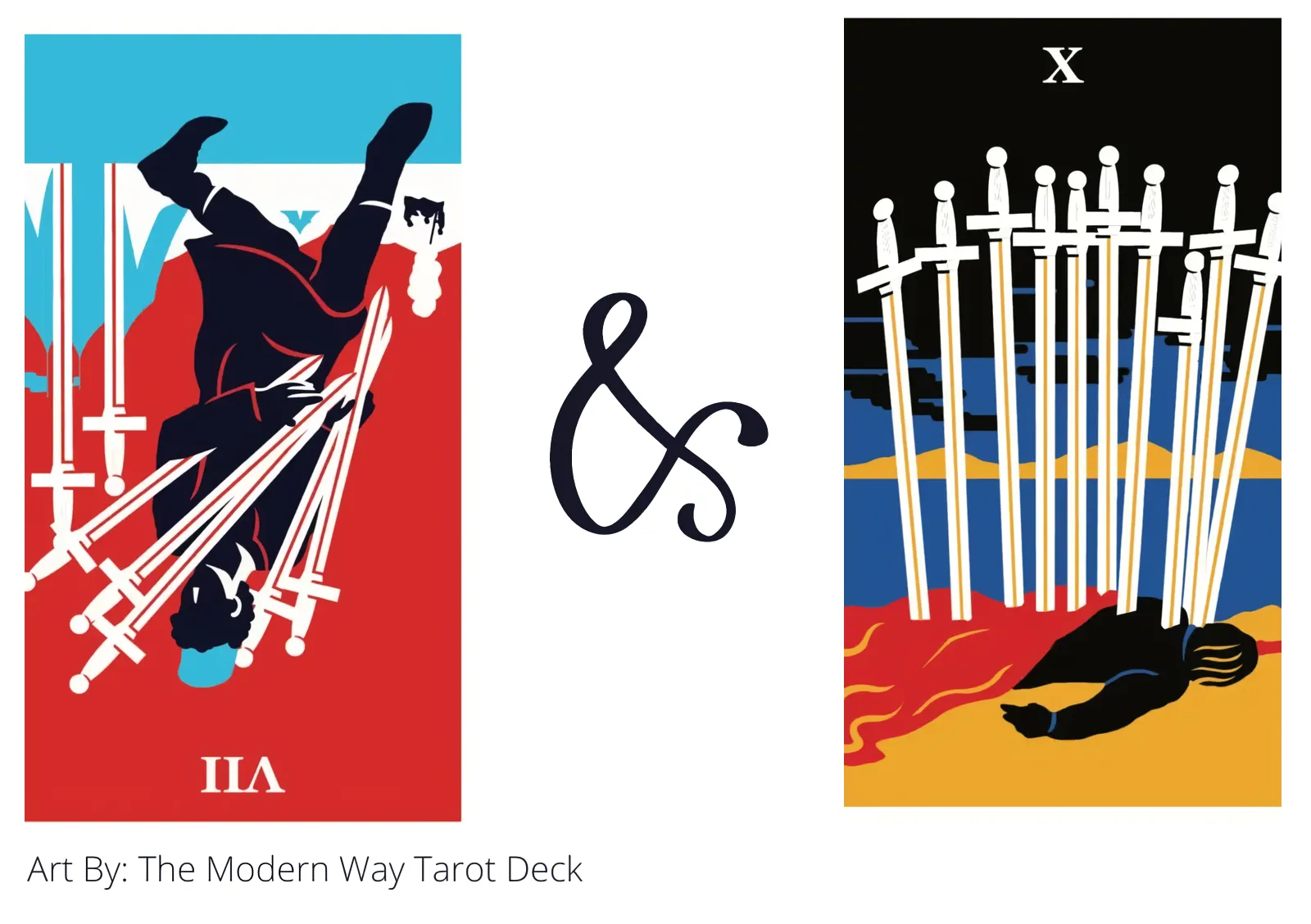seven of swords reversed and ten of swords tarot cards together