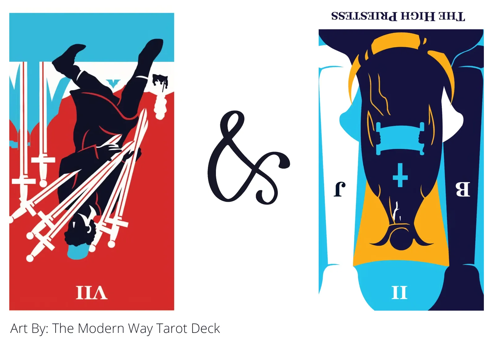 seven of swords reversed and the high priestess reversed tarot cards together