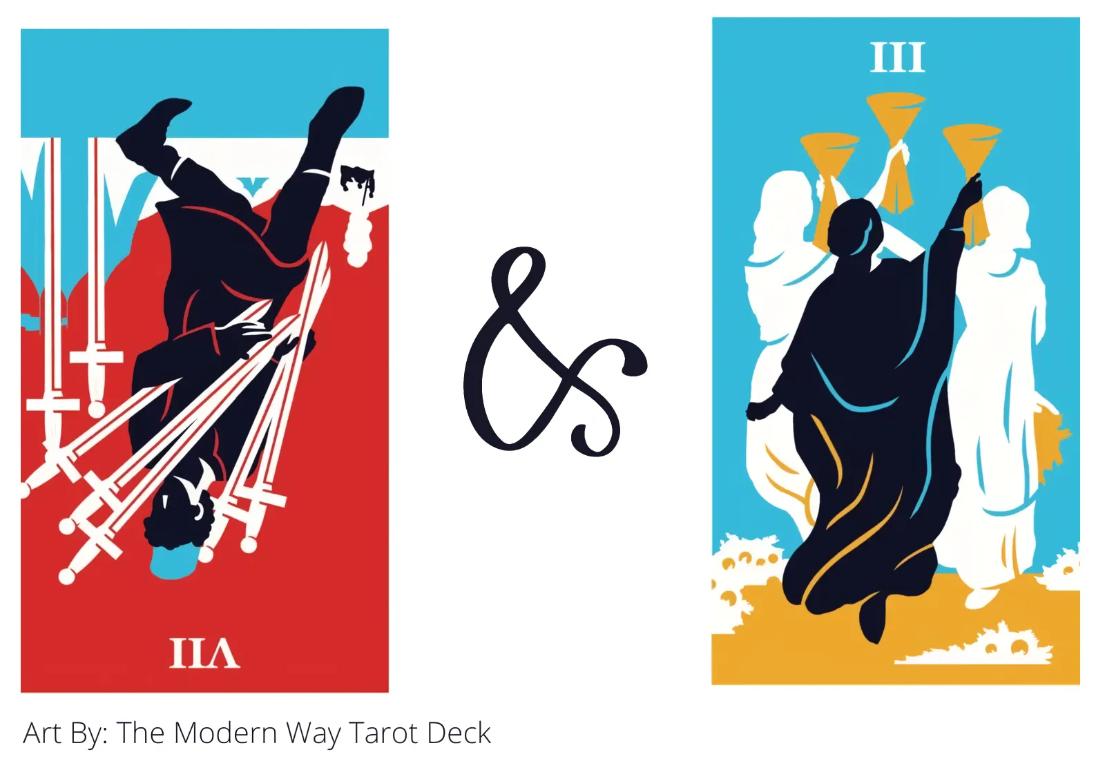 seven of swords reversed and three of cups tarot cards together