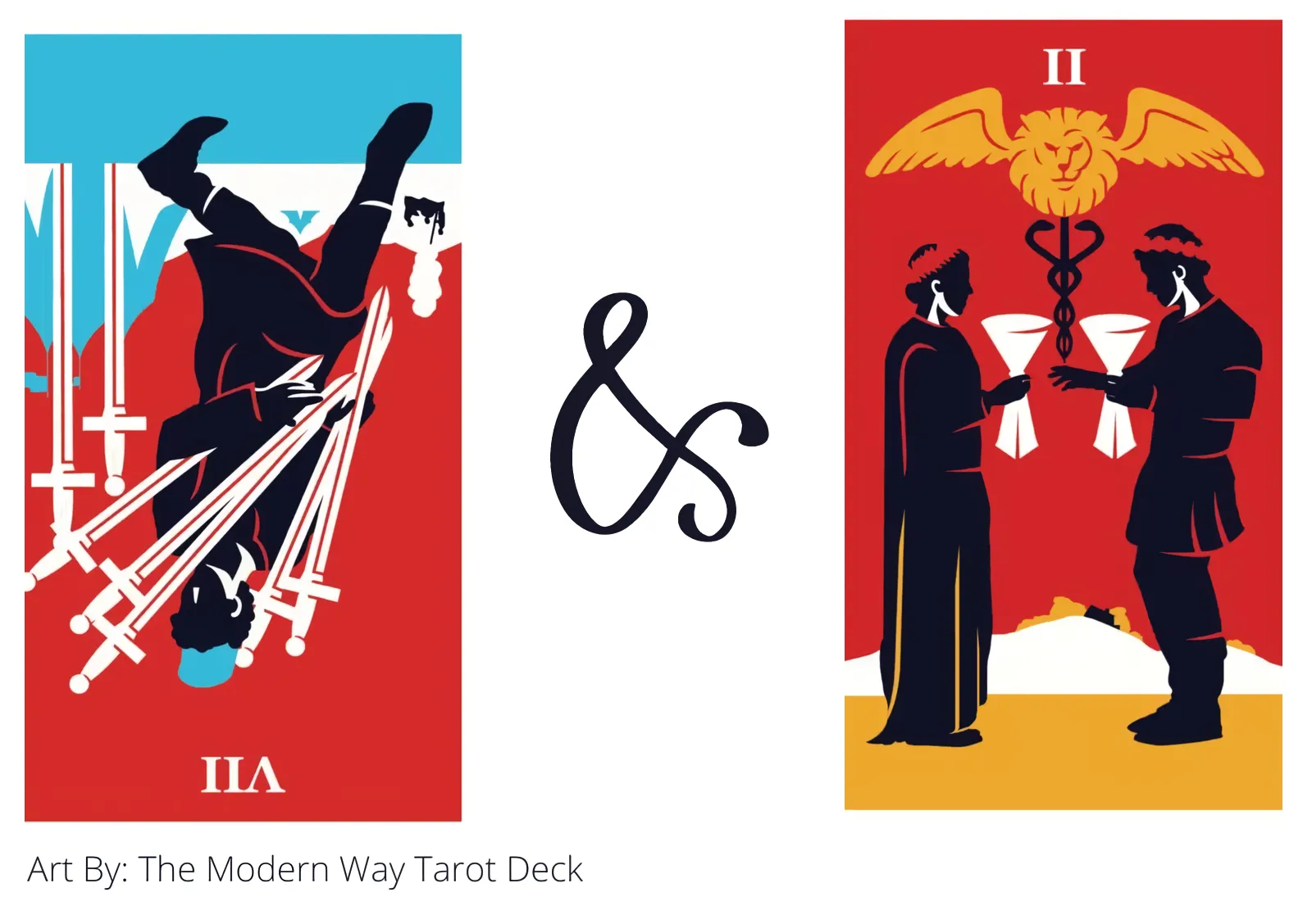 seven of swords reversed and two of cups tarot cards together