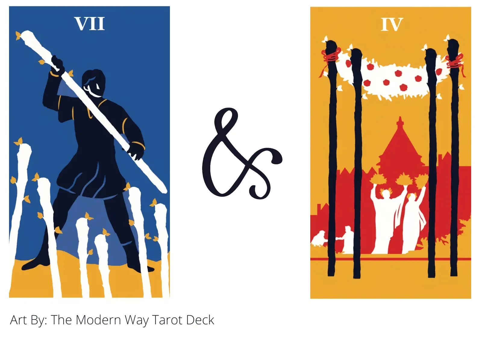 seven of wands and four of wands tarot cards together