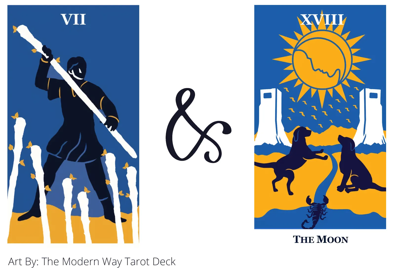 seven of wands and the moon tarot cards together