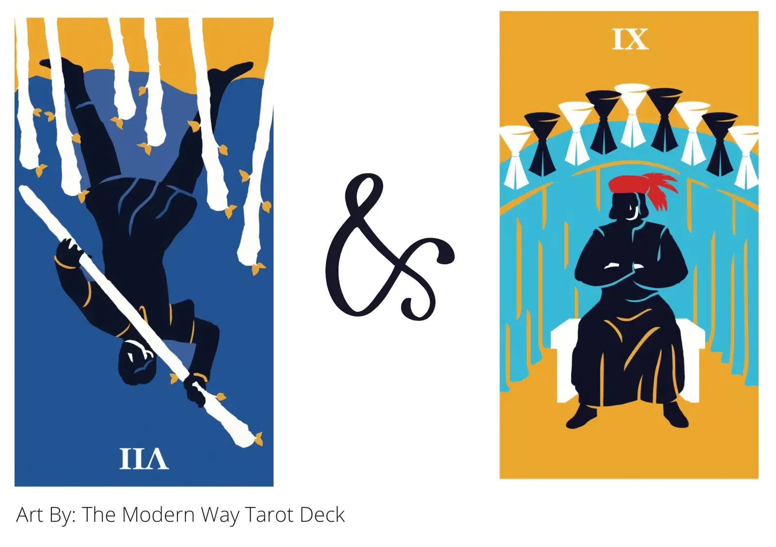 seven of wands reversed and nine of cups tarot cards together