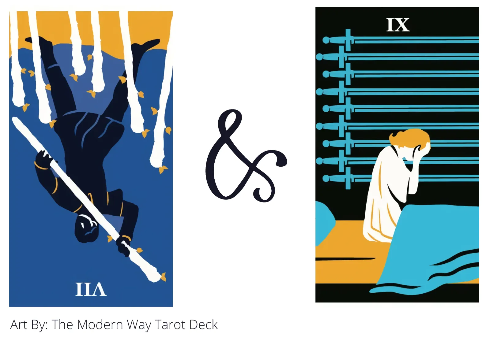 seven of wands reversed and nine of swords tarot cards together