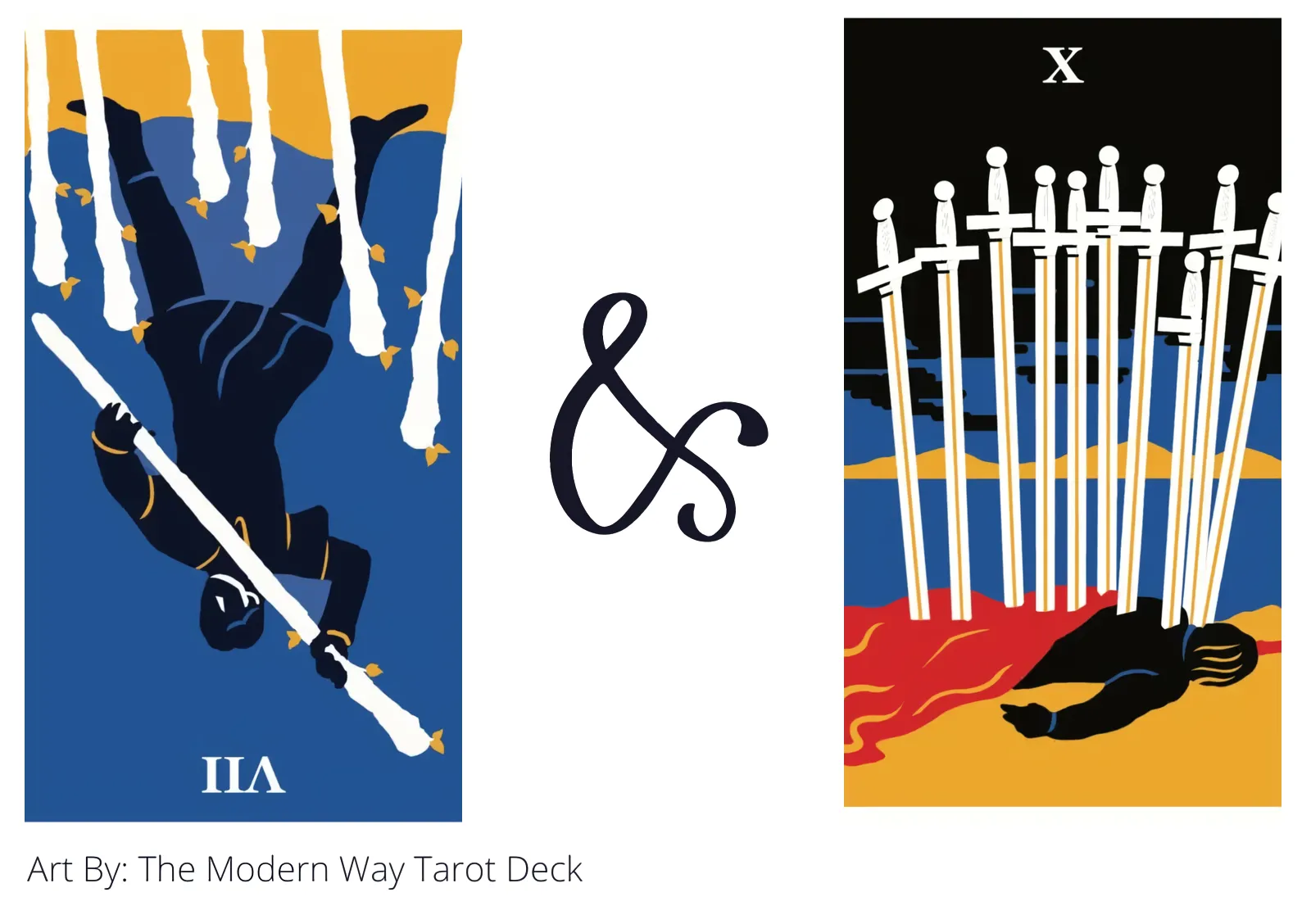 seven of wands reversed and ten of swords tarot cards together