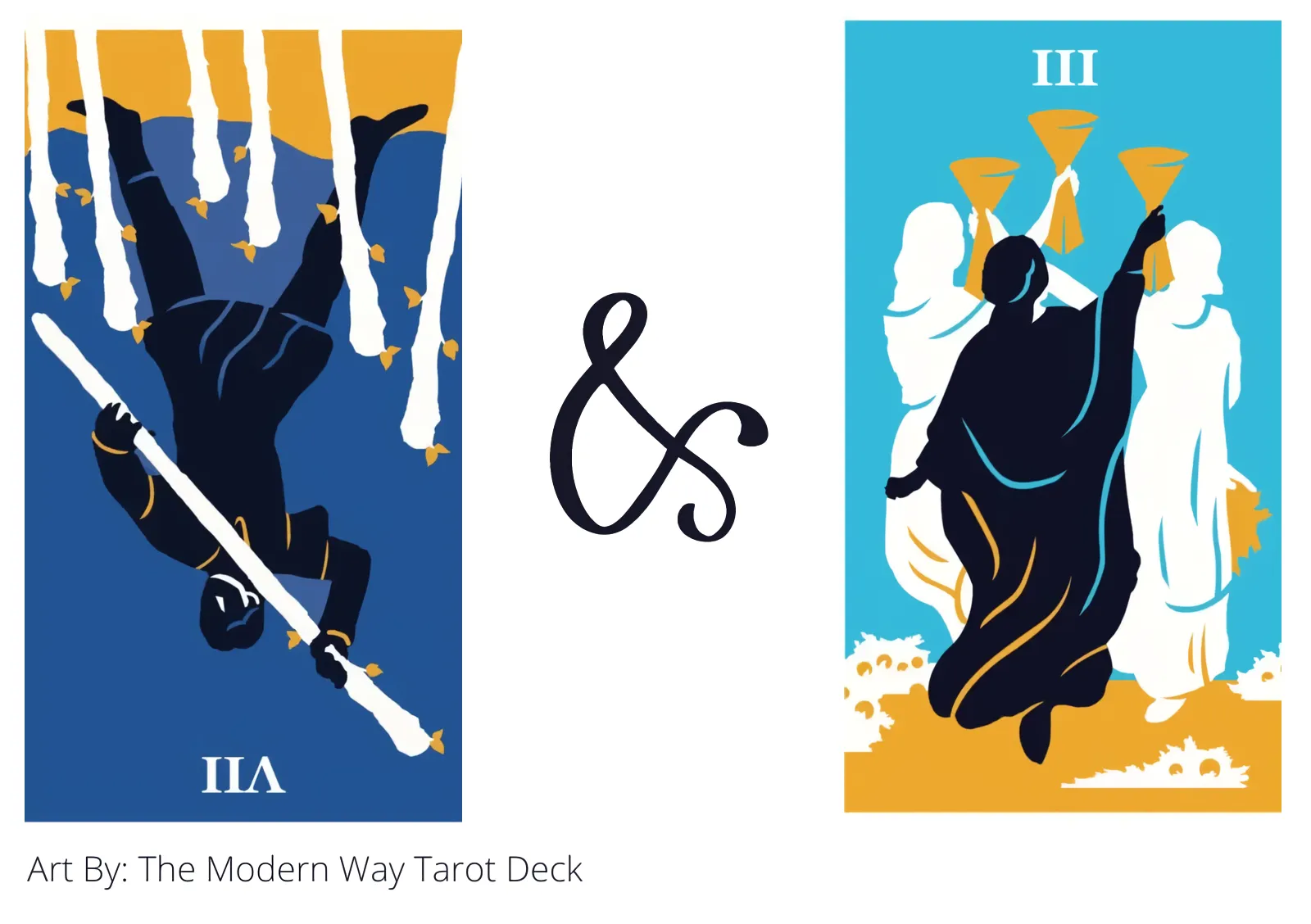 seven of wands reversed and three of cups tarot cards together
