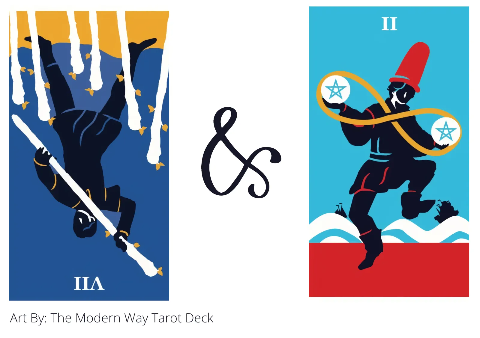 seven of wands reversed and two of pentacles tarot cards together