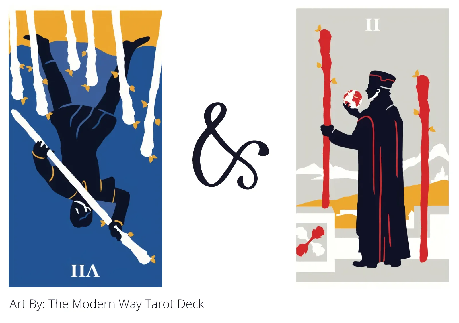 seven of wands reversed and two of wands tarot cards together
