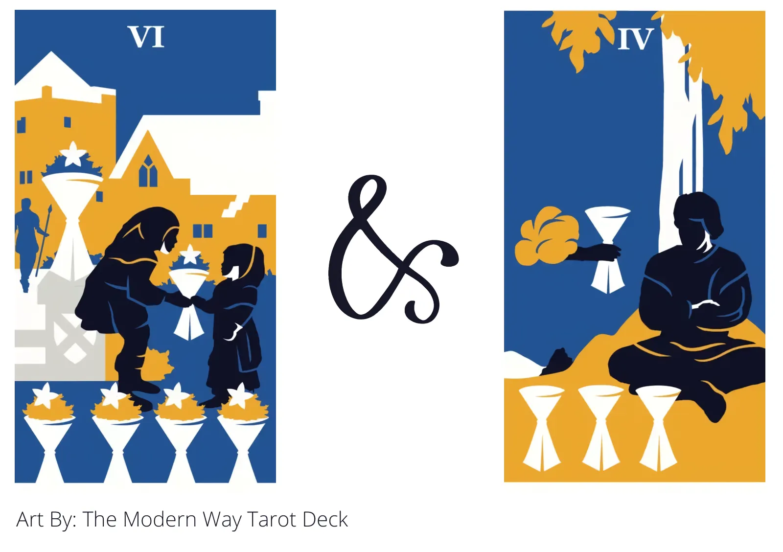 six of cups and four of cups tarot cards together