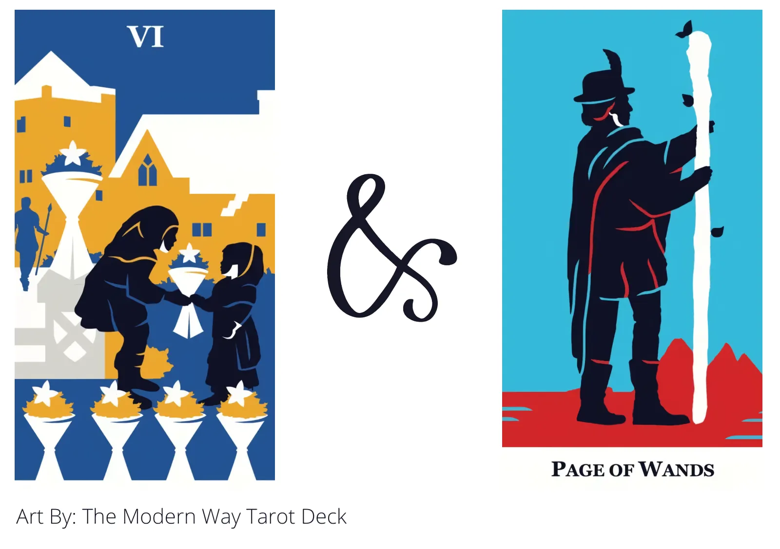six of cups and page of wands tarot cards together