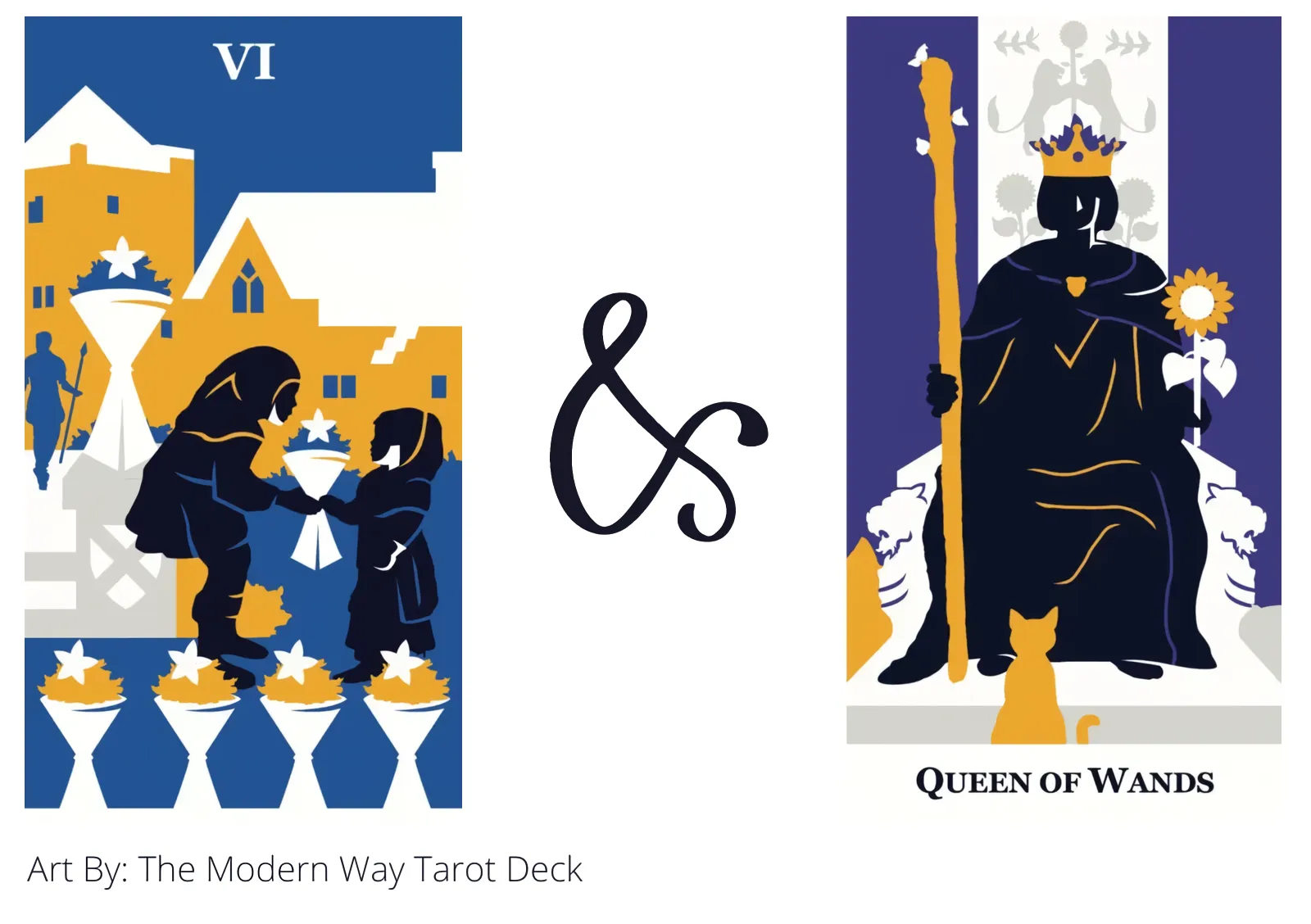 six of cups and queen of wands tarot cards together
