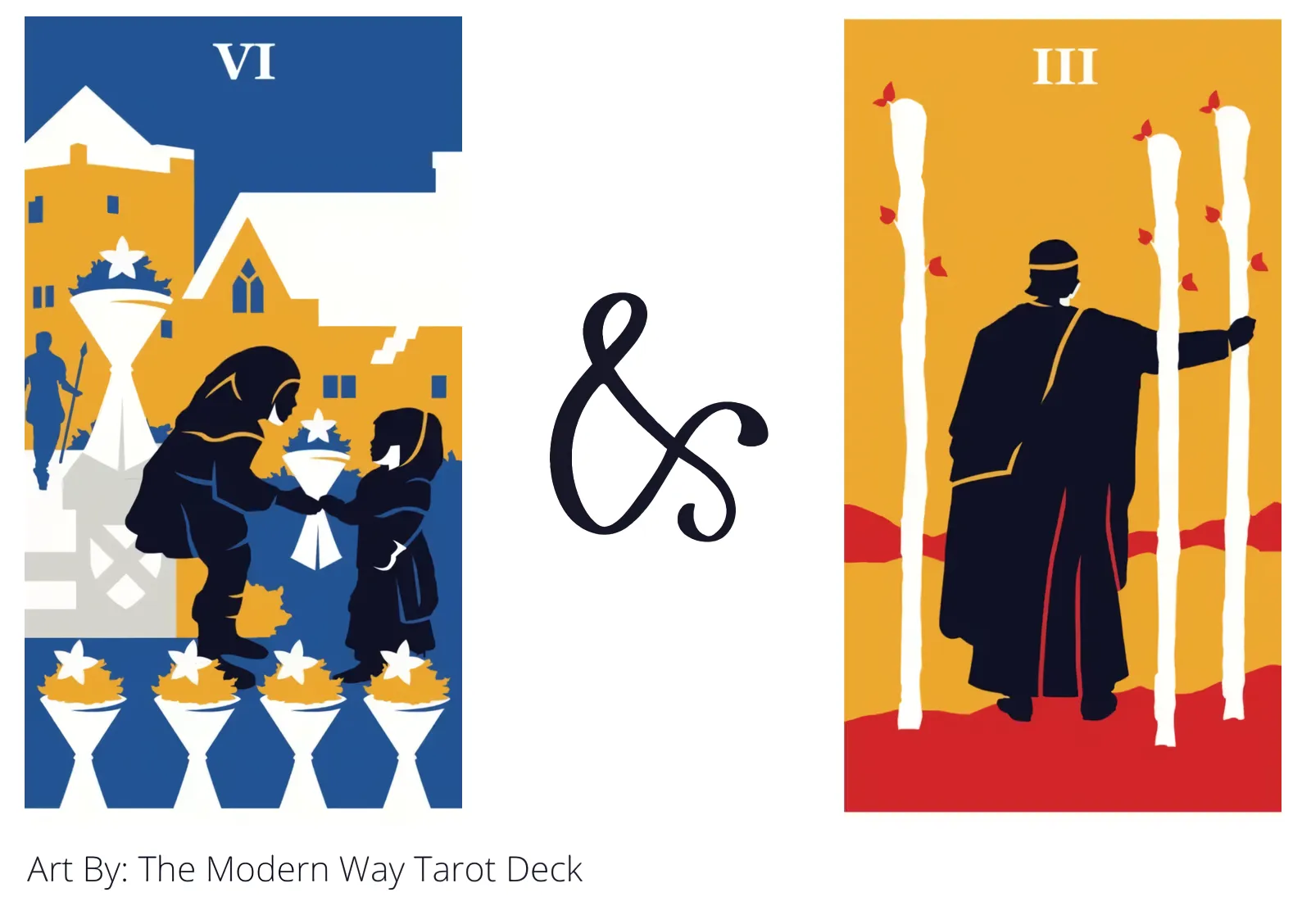 six of cups and three of wands tarot cards together