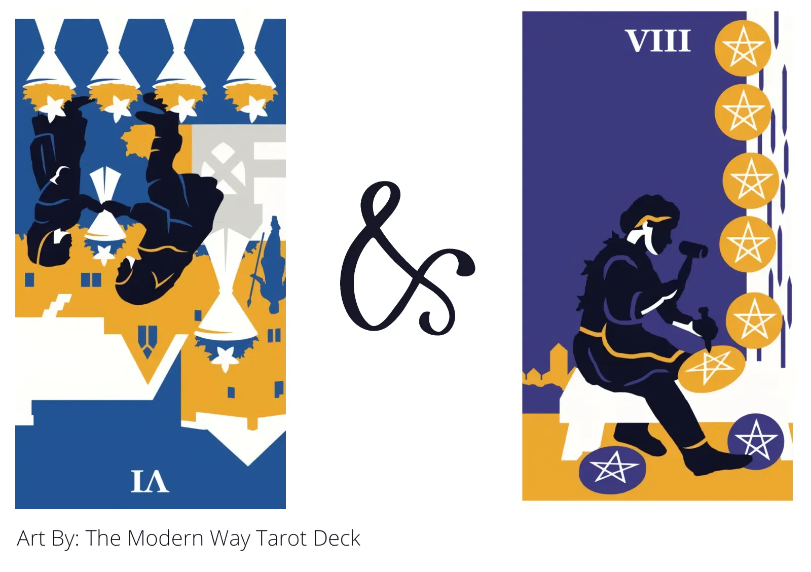 six of cups reversed and eight of pentacles tarot cards together