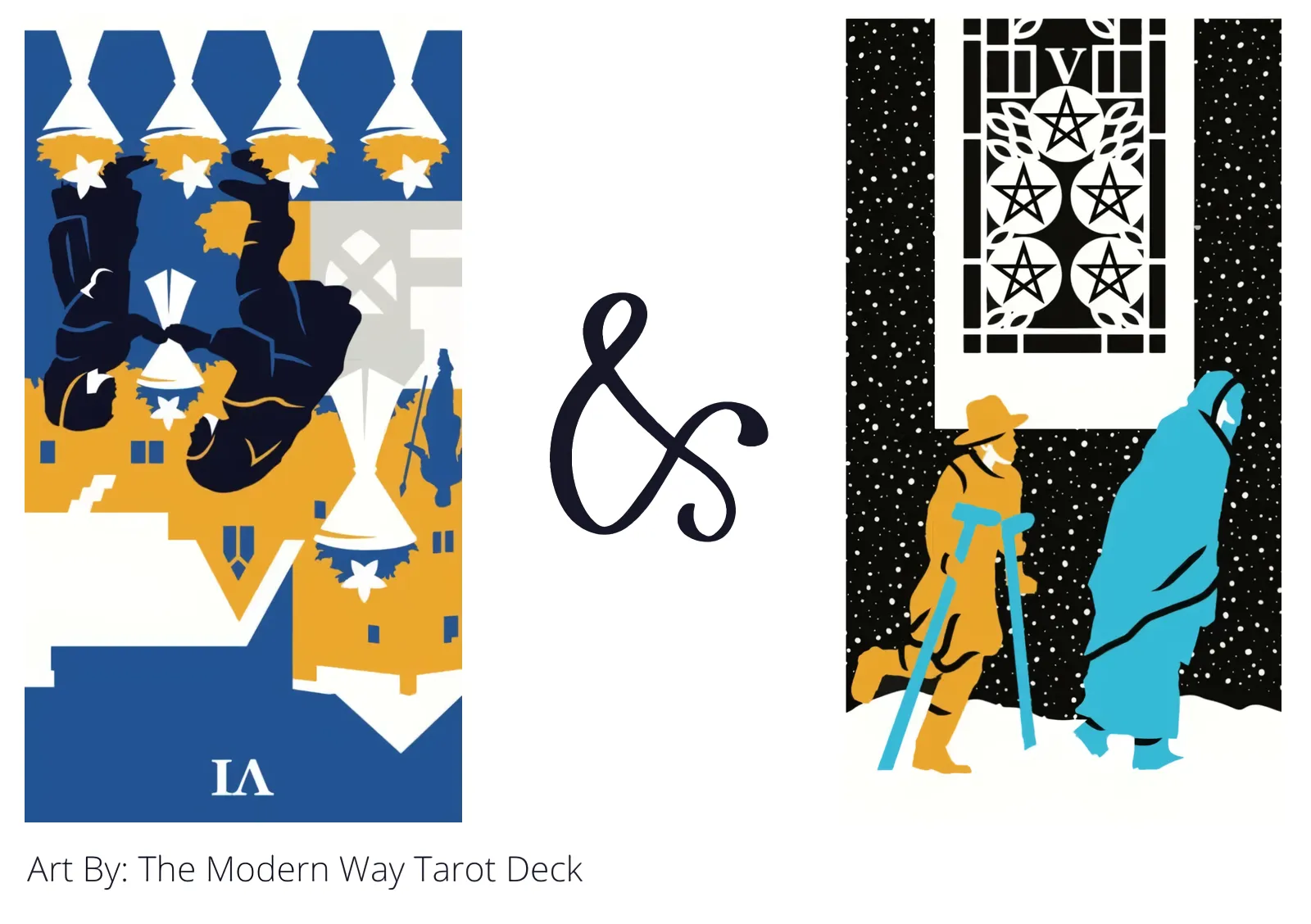 six of cups reversed and five of pentacles tarot cards together