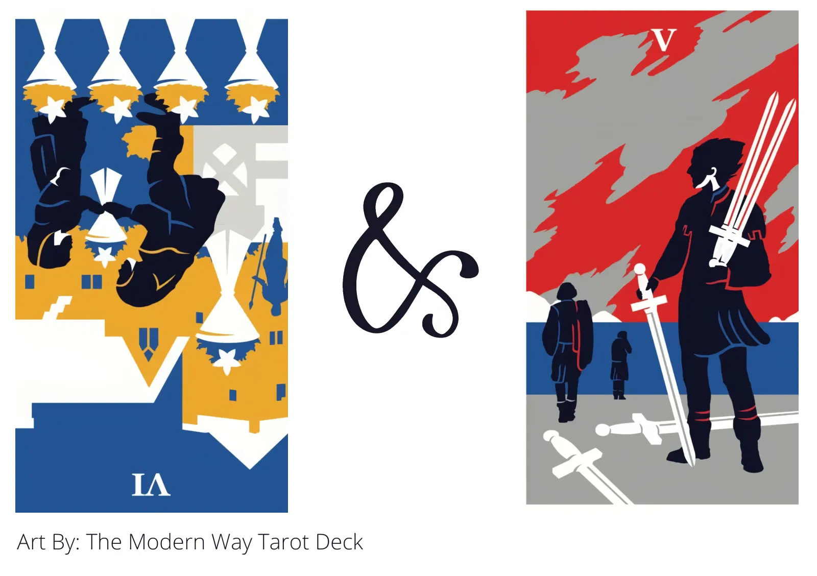 six of cups reversed and five of swords tarot cards together