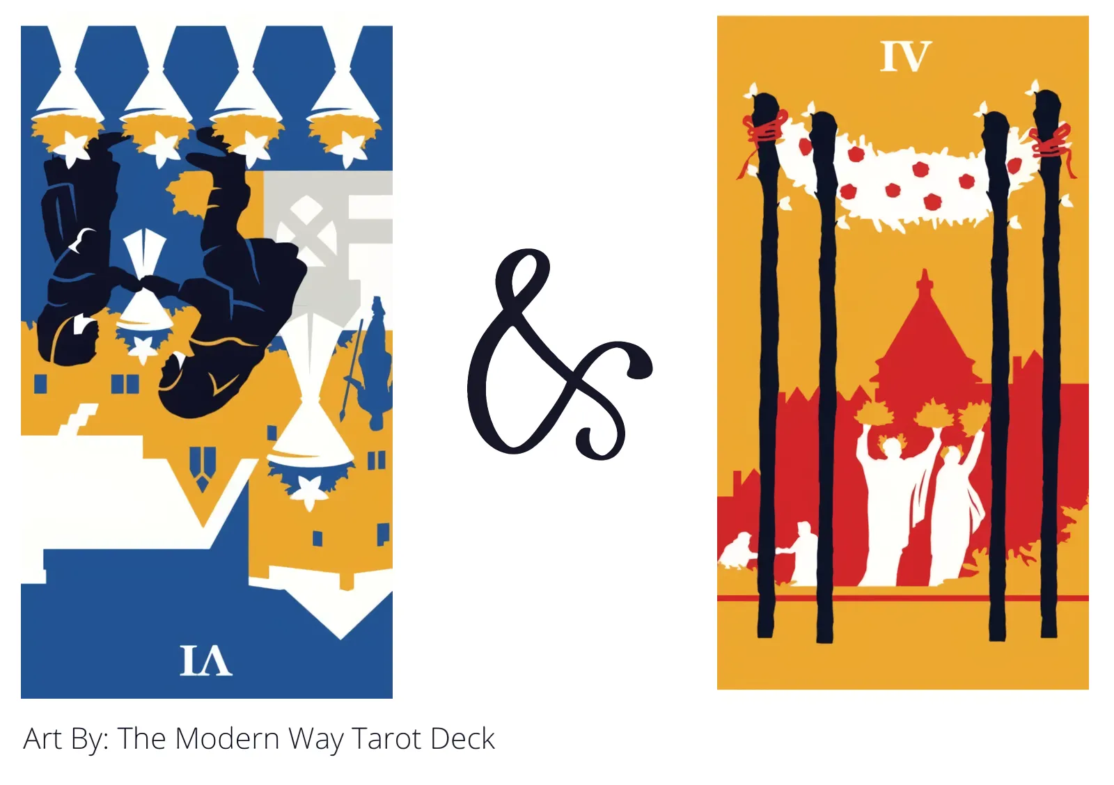 six of cups reversed and four of wands tarot cards together