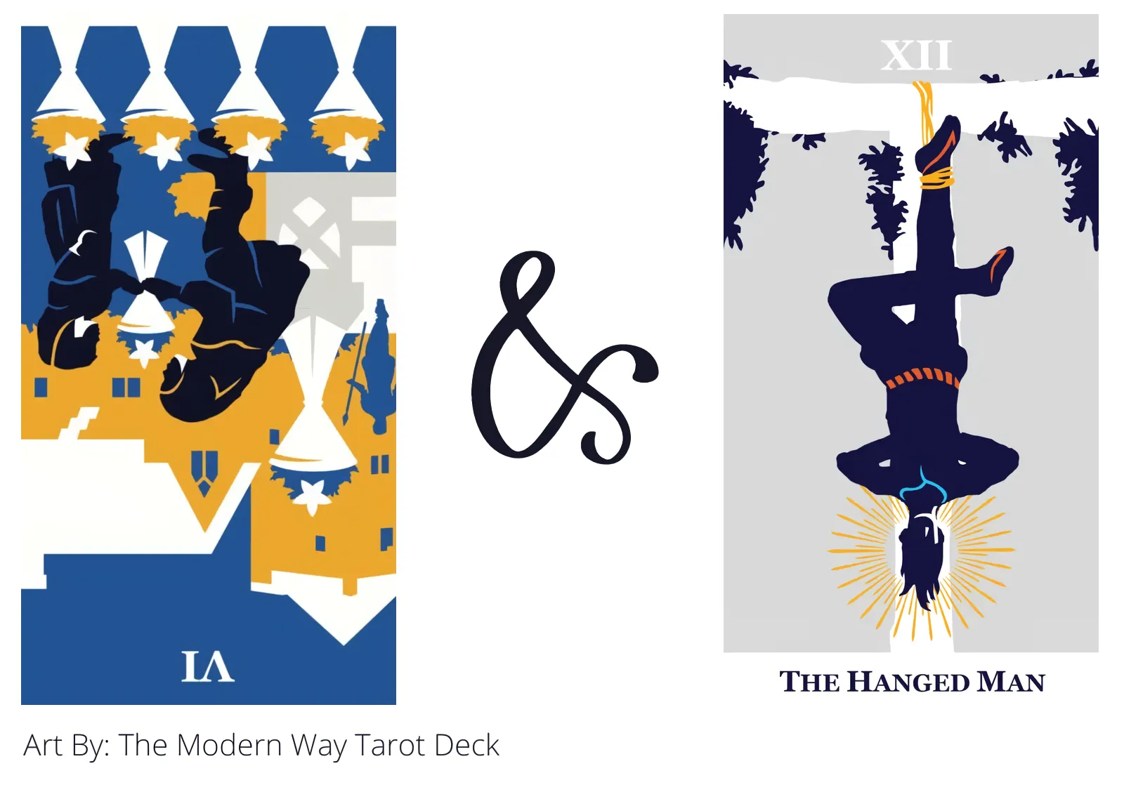 six of cups reversed and the hanged man tarot cards together