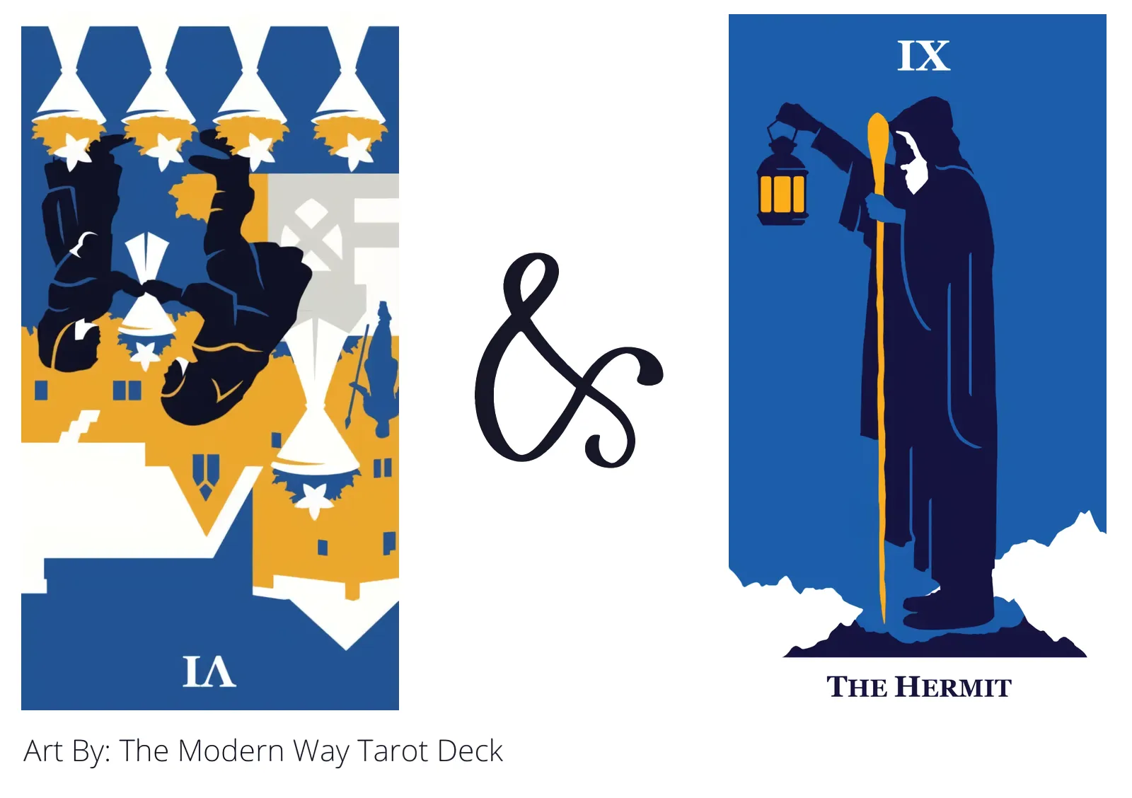 six of cups reversed and the hermit tarot cards together