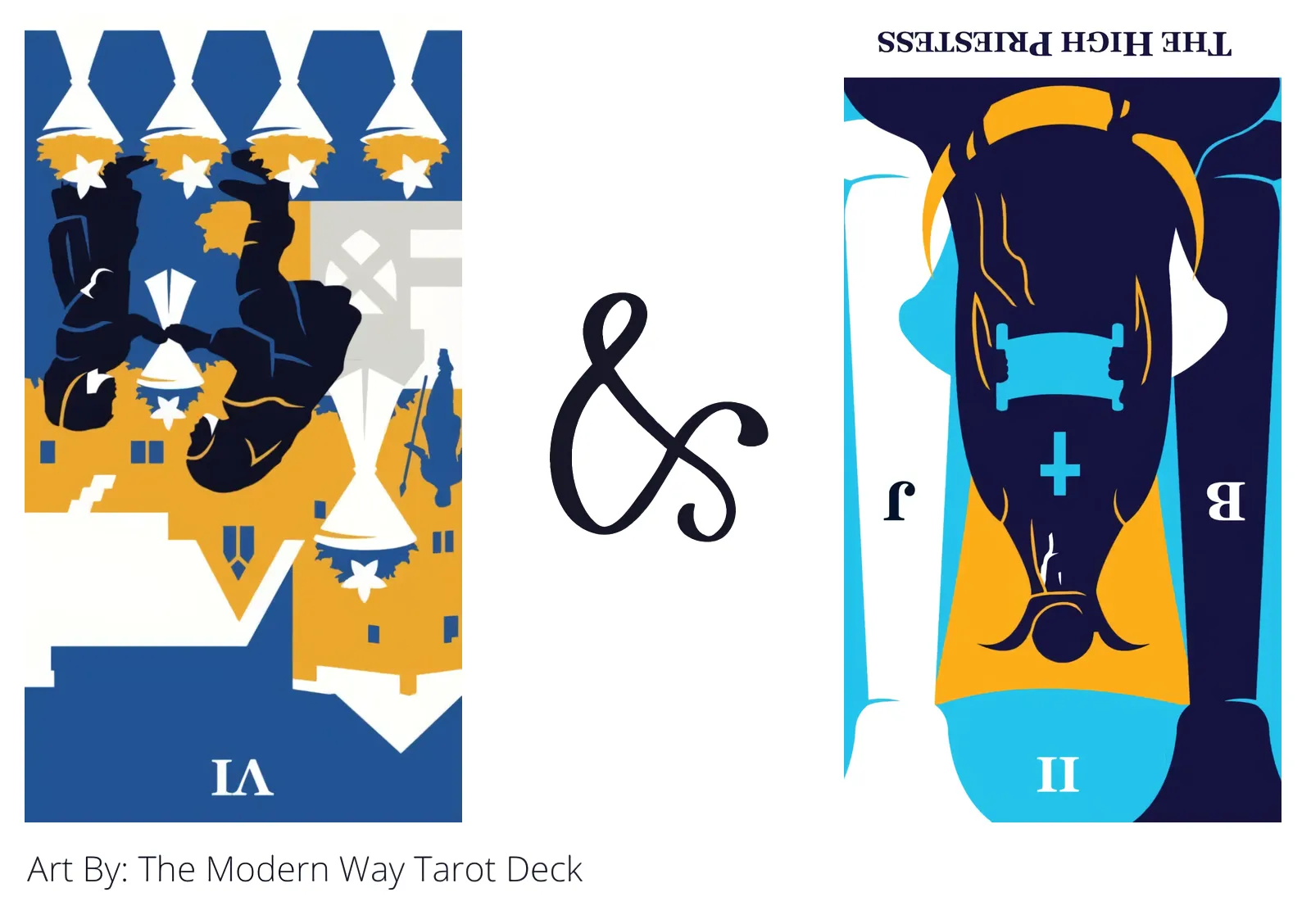 six of cups reversed and the high priestess reversed tarot cards together