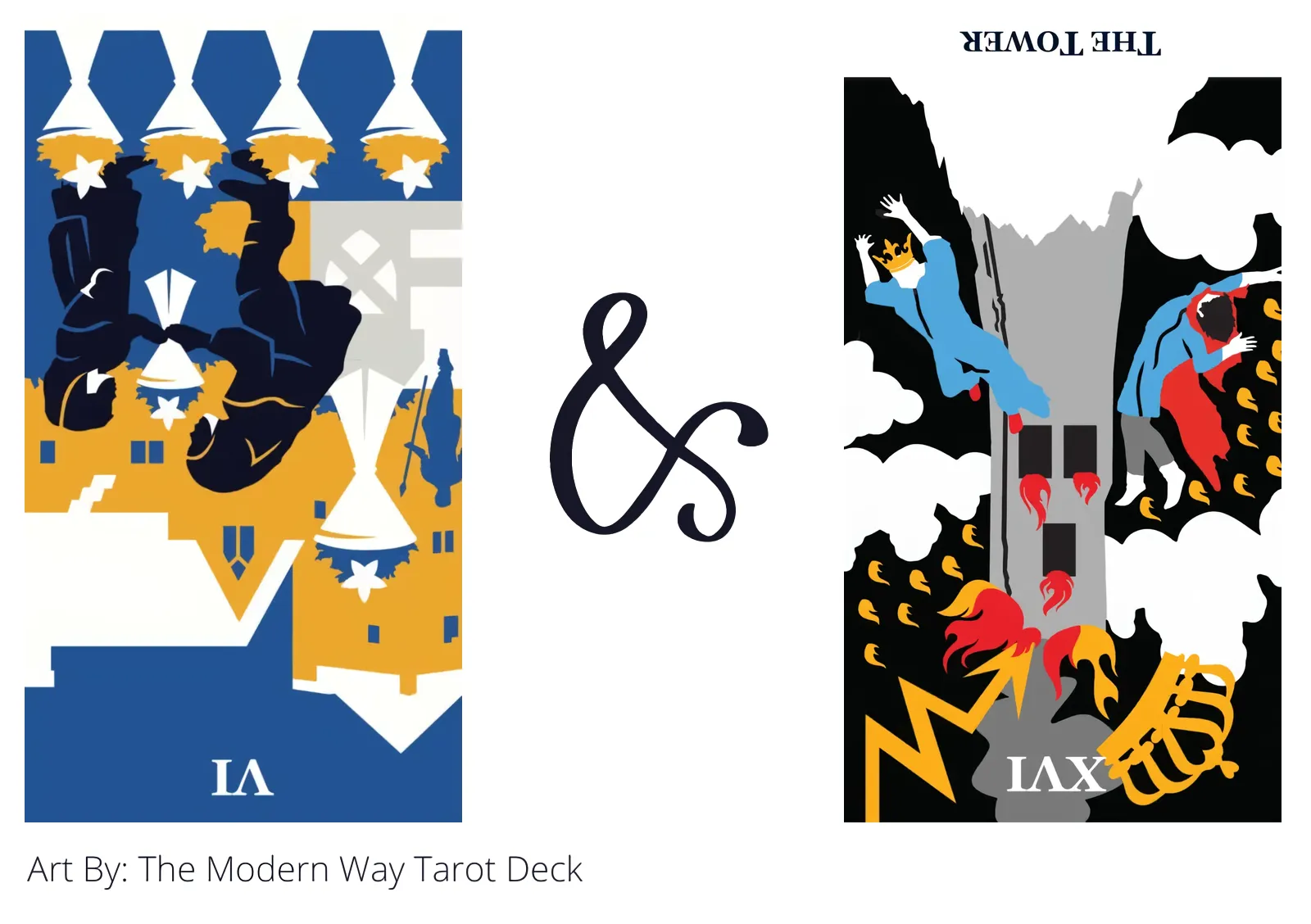 six of cups reversed and the tower reversed tarot cards together