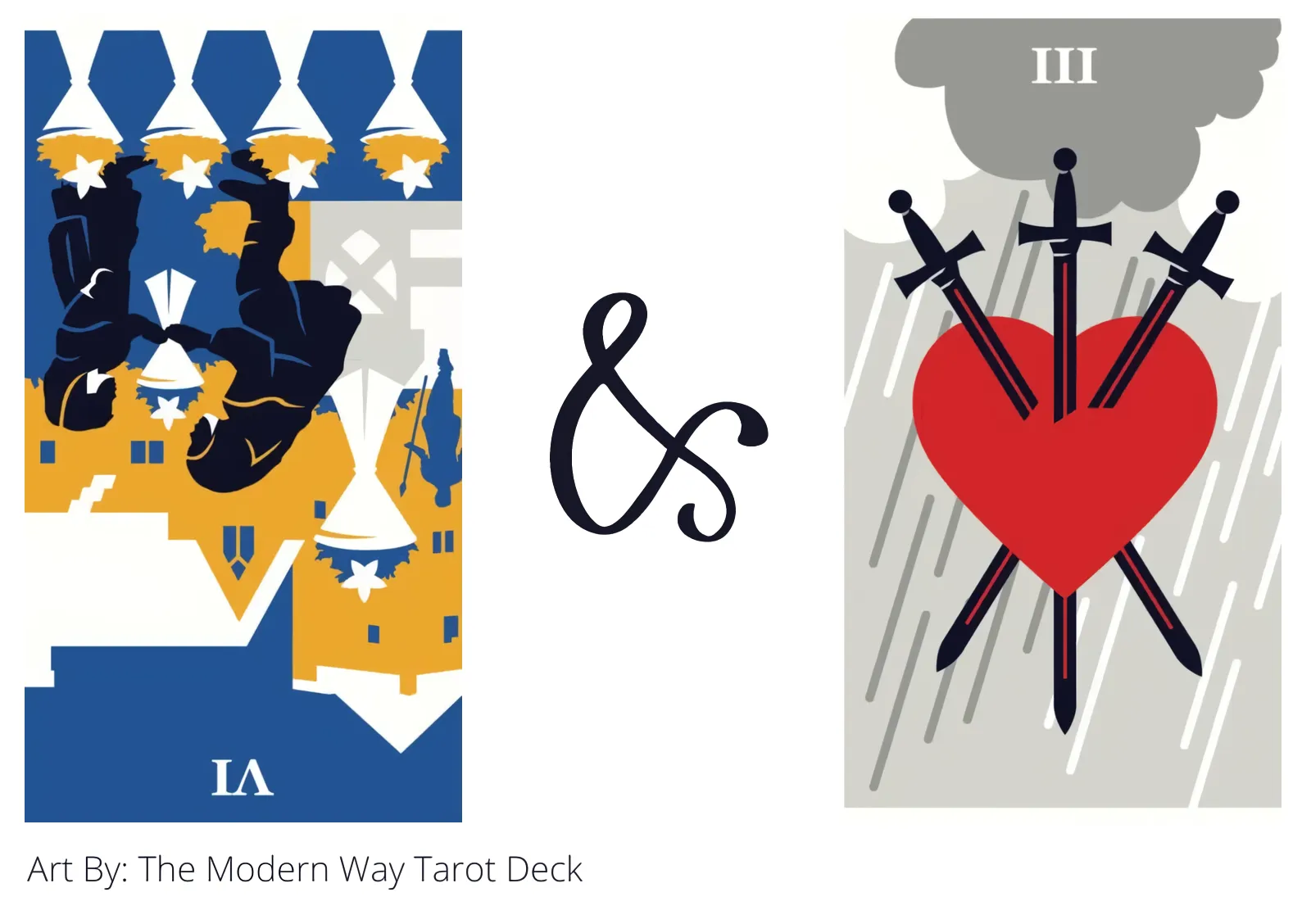 six of cups reversed and three of swords tarot cards together