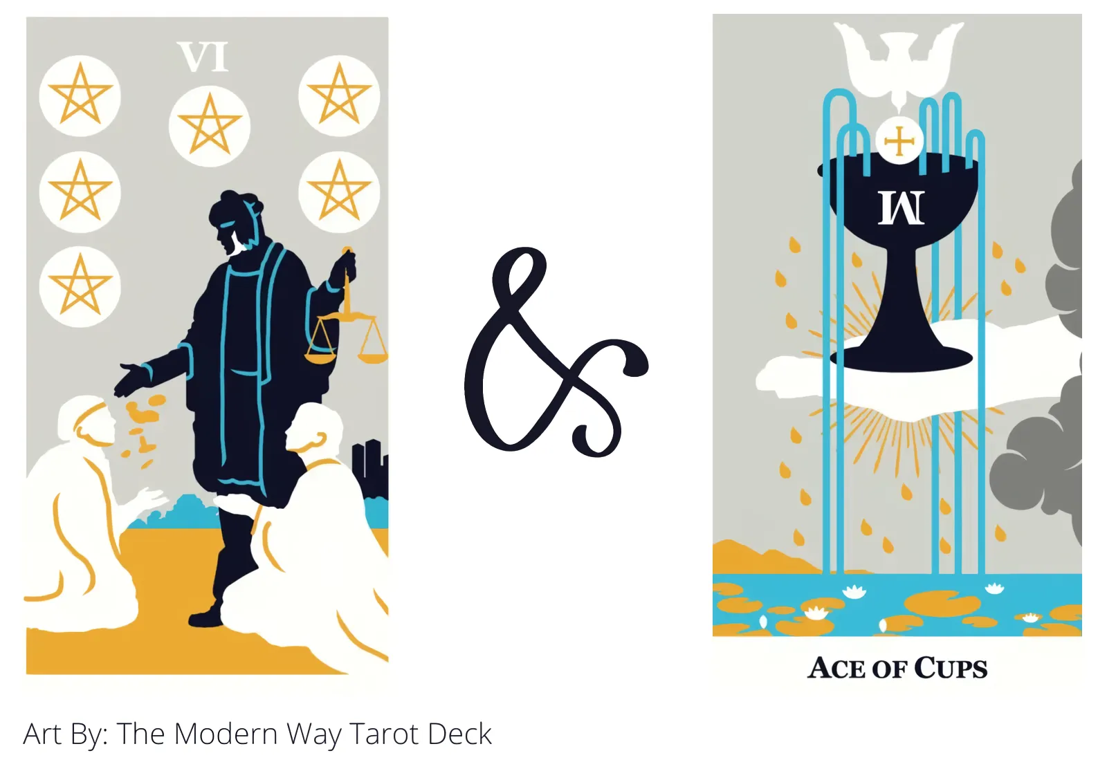 six of pentacles and ace of cups tarot cards together