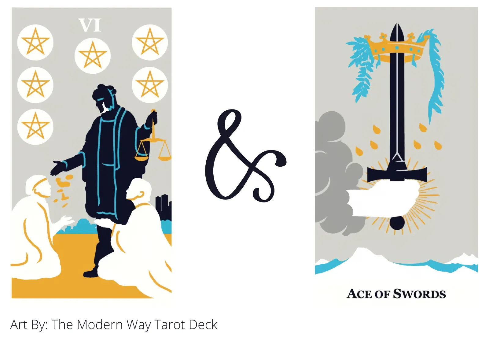 six of pentacles and ace of swords tarot cards together