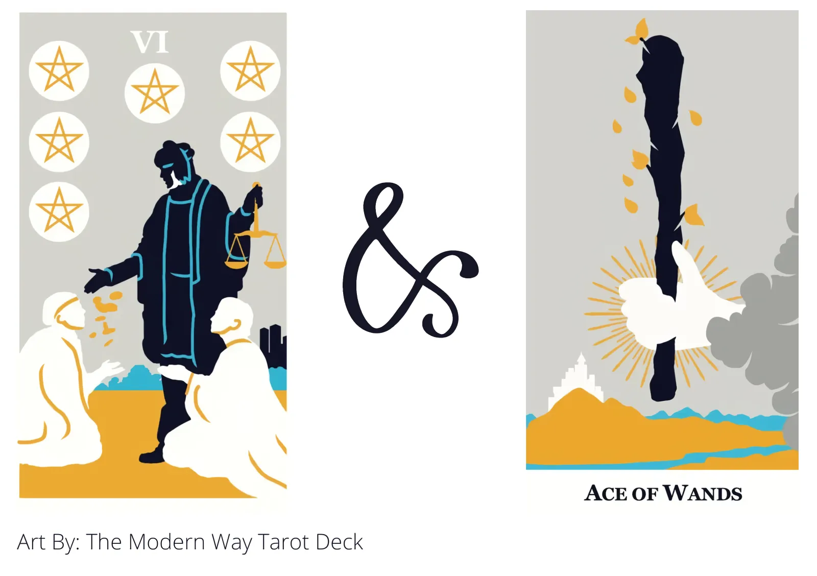 six of pentacles and ace of wands tarot cards together