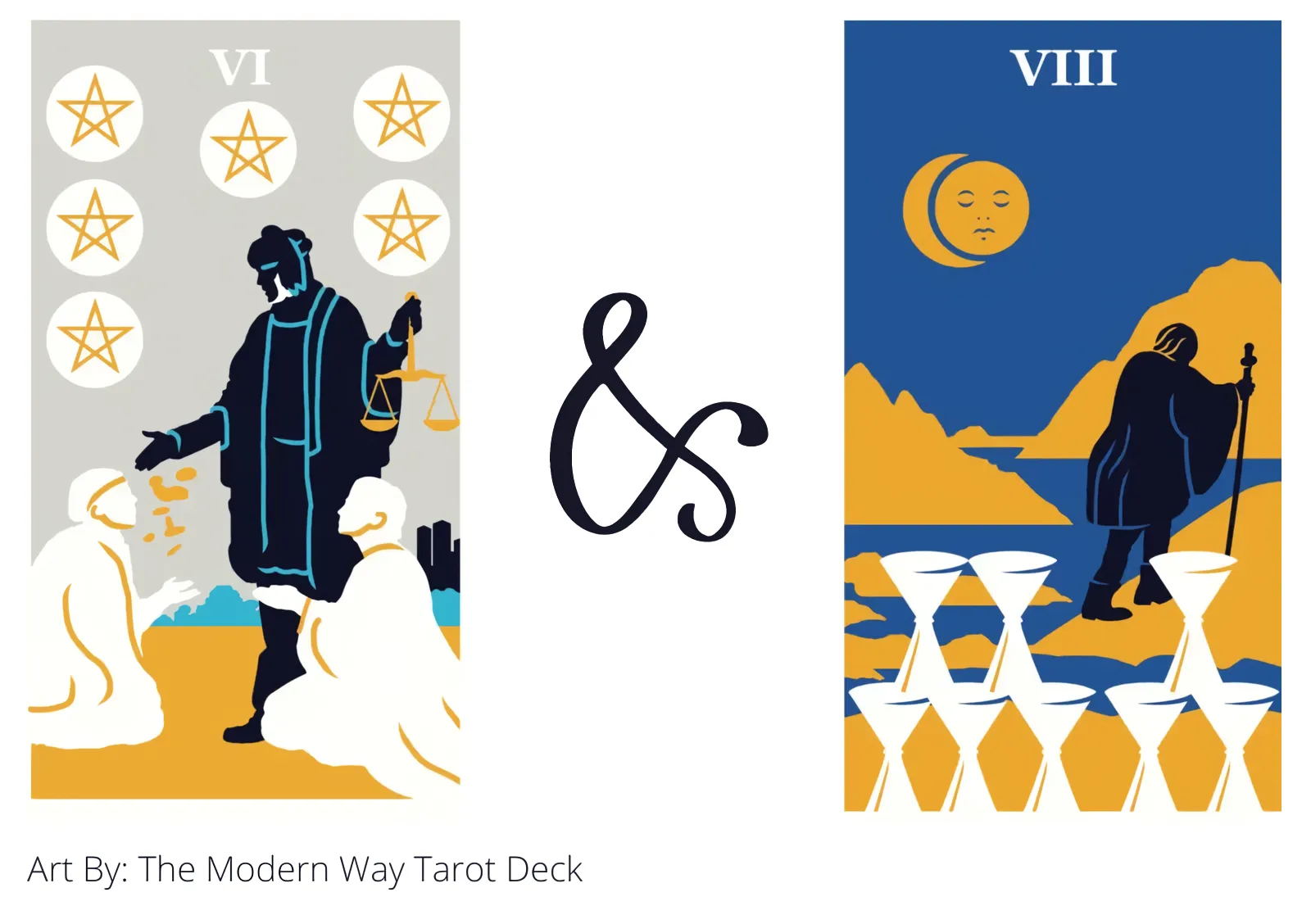 six of pentacles and eight of cups tarot cards together
