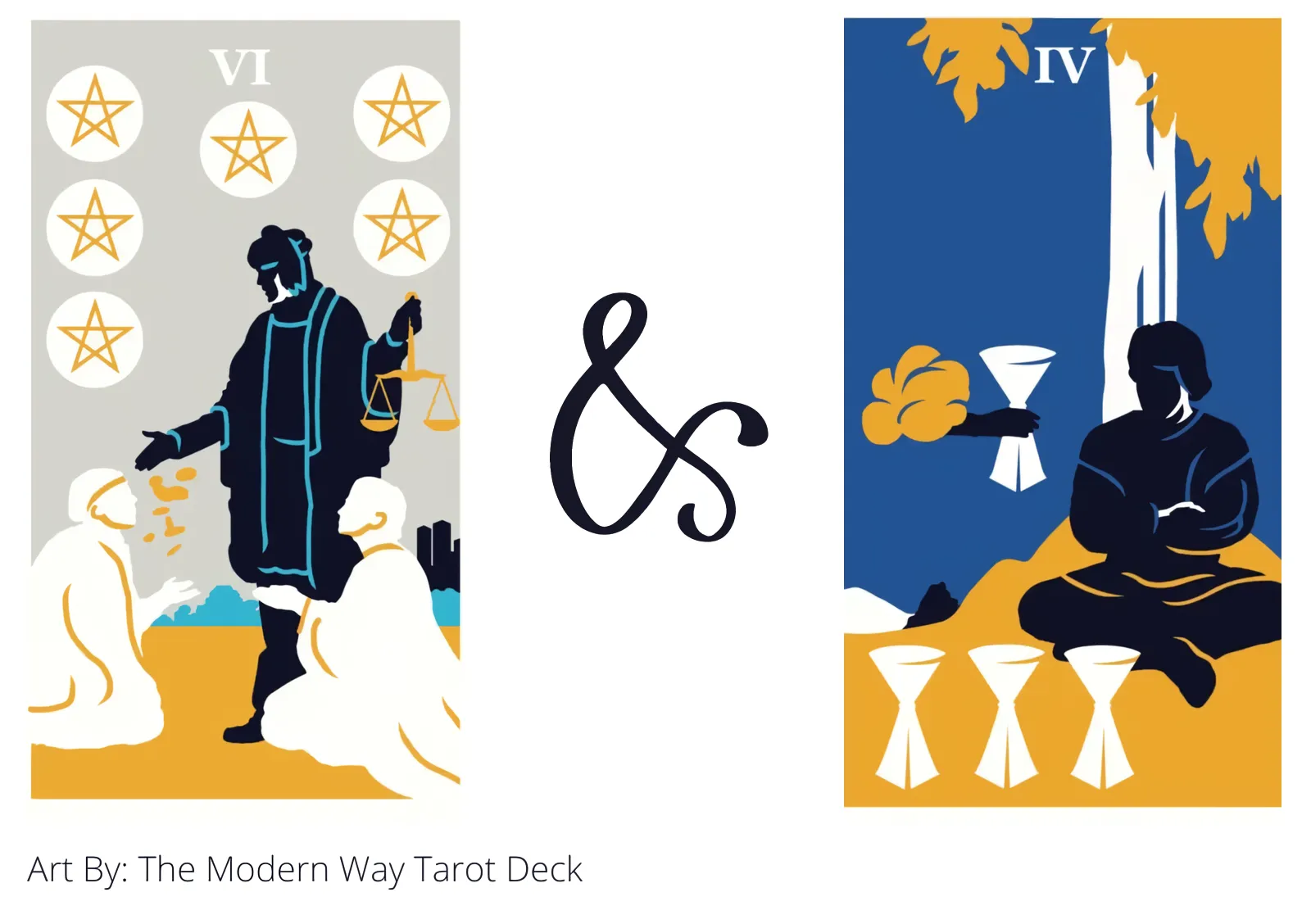 six of pentacles and four of cups tarot cards together