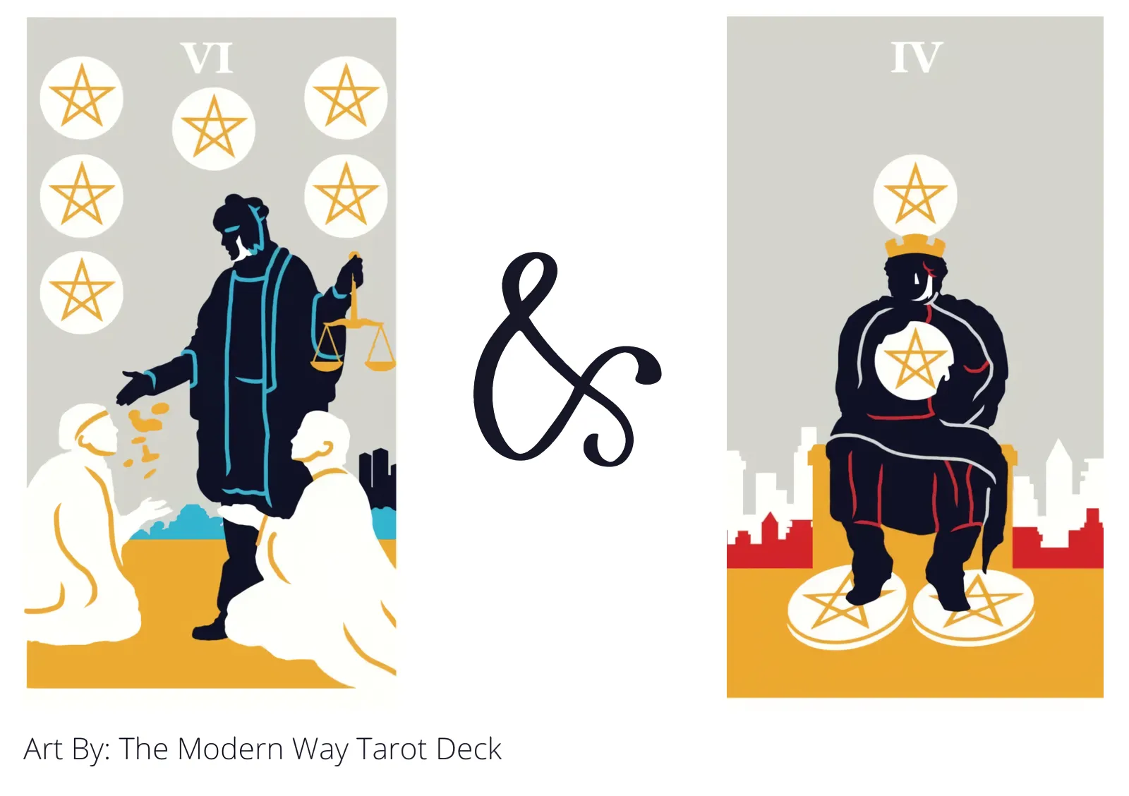 six of pentacles and four of pentacles tarot cards together