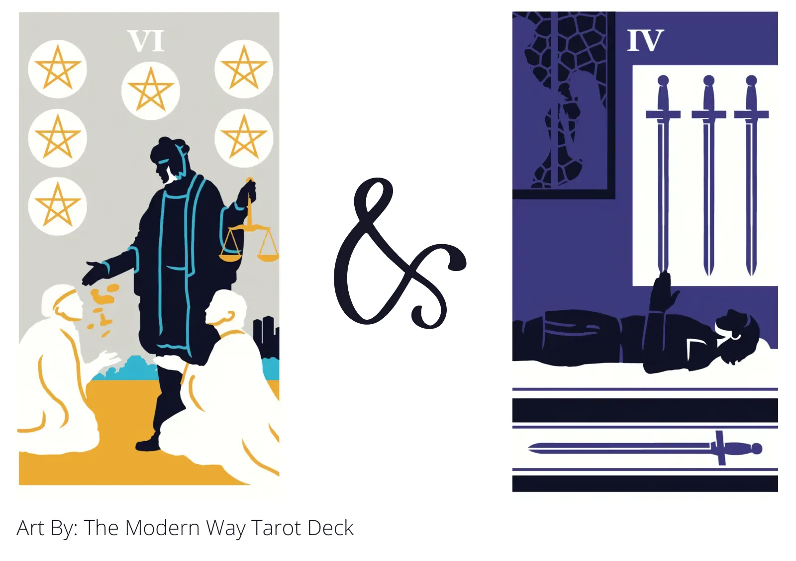 six of pentacles and four of swords tarot cards together