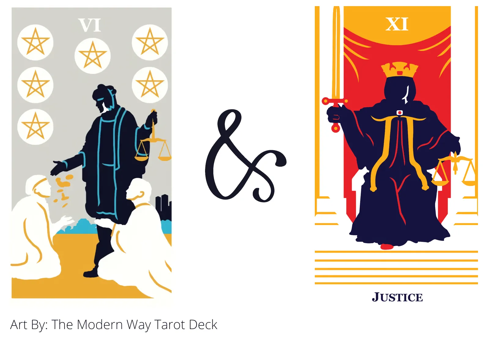 six of pentacles and justice tarot cards together