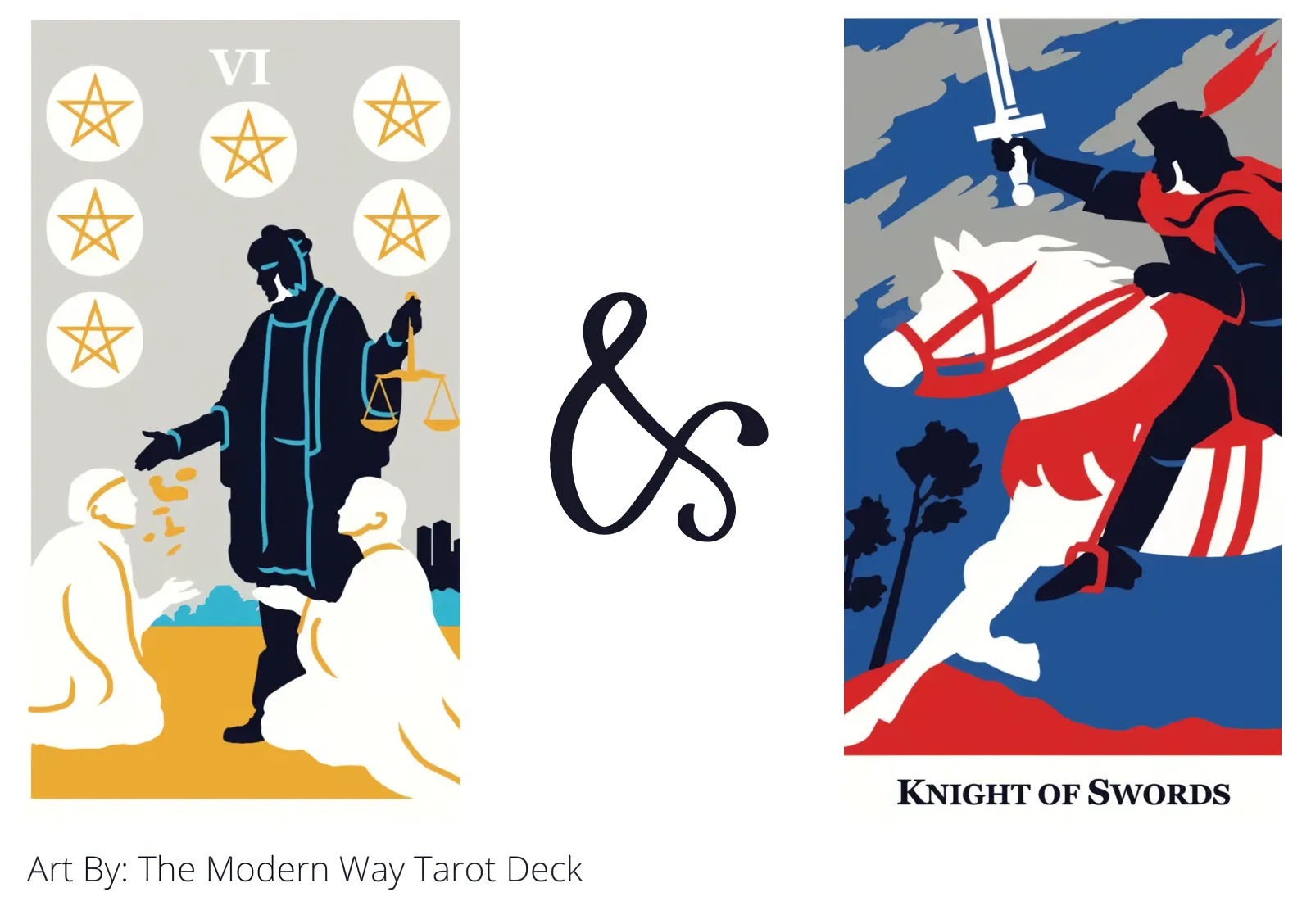 six of pentacles and knight of swords tarot cards together