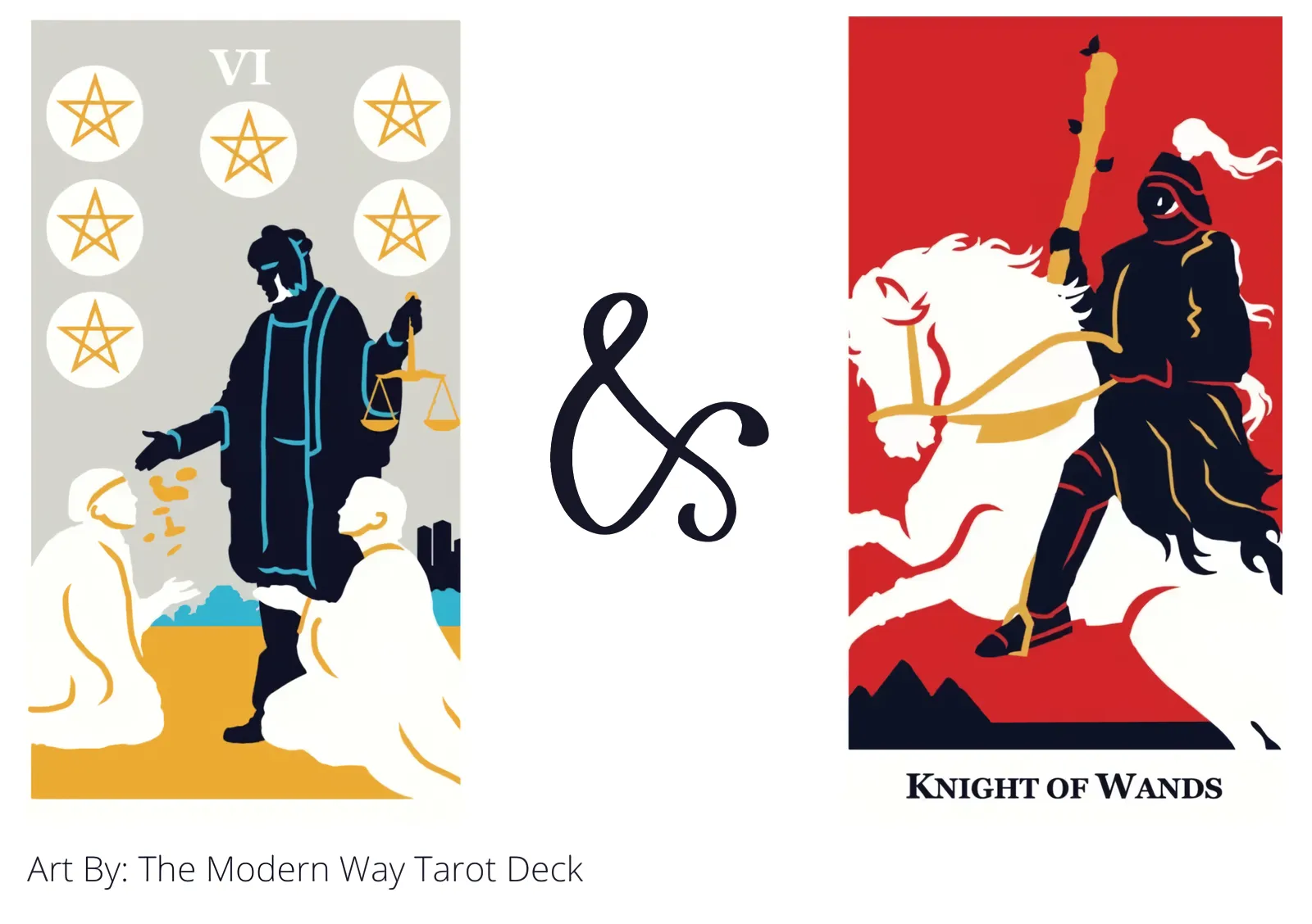 six of pentacles and knight of wands tarot cards together
