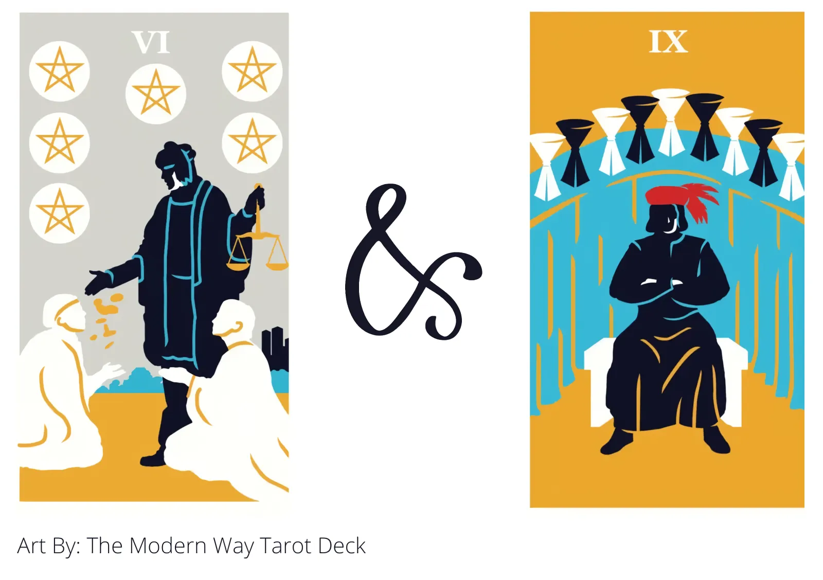 six of pentacles and nine of cups tarot cards together