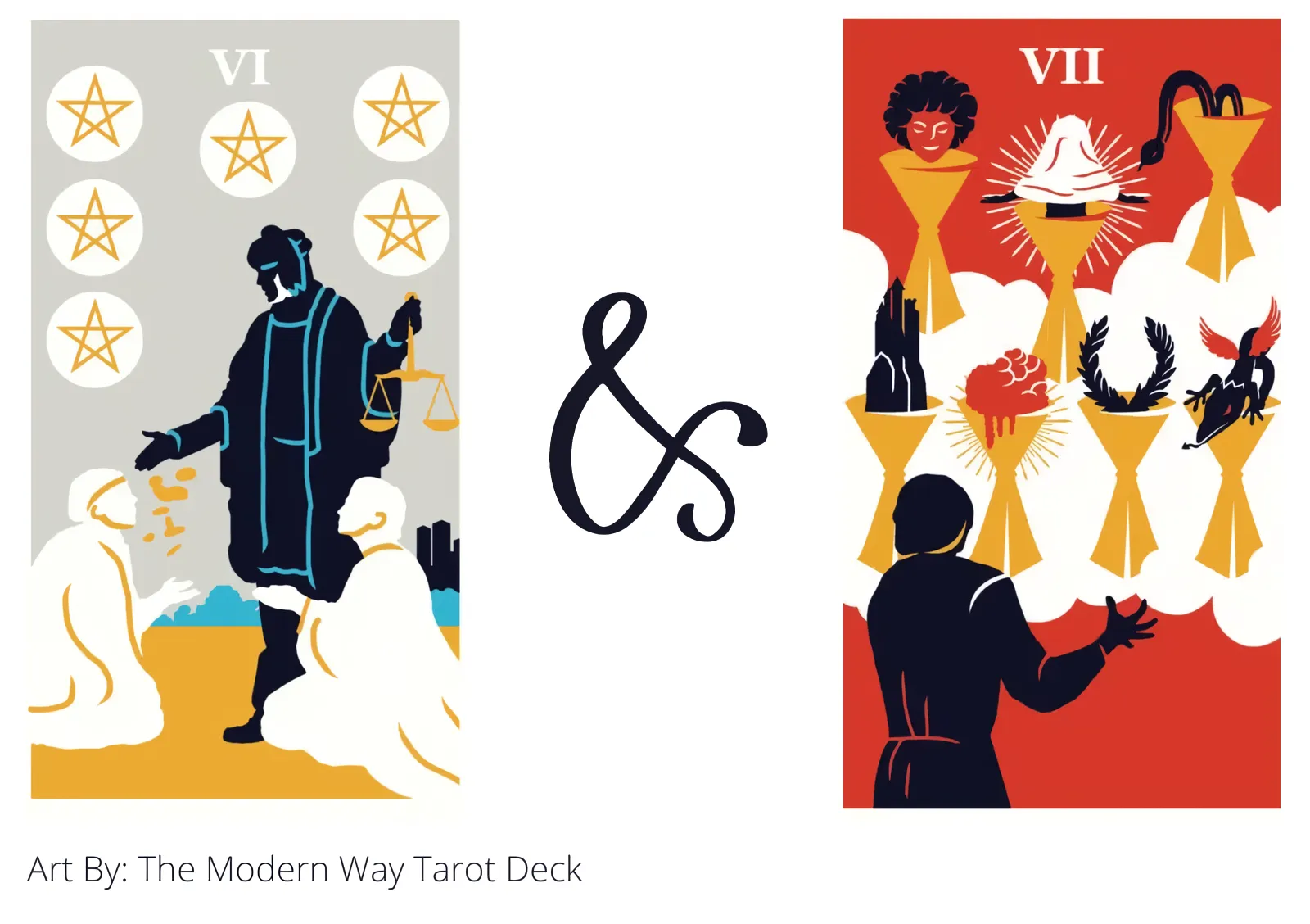 six of pentacles and seven of cups tarot cards together