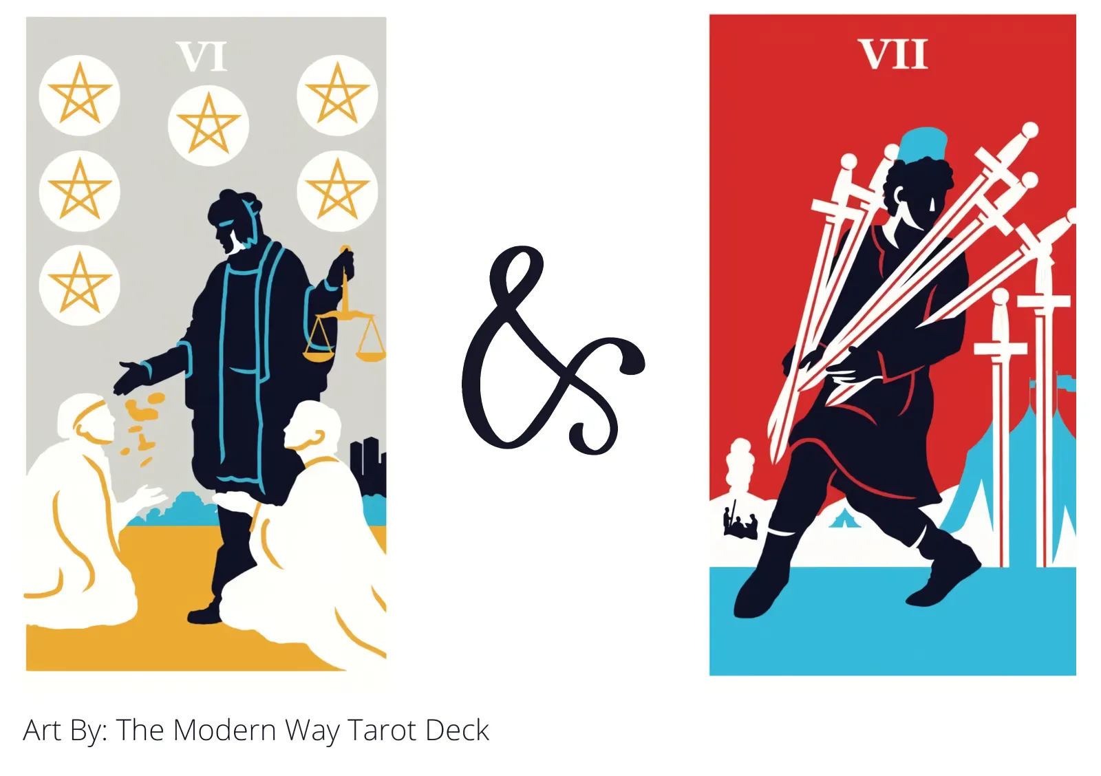 six of pentacles and seven of swords tarot cards together