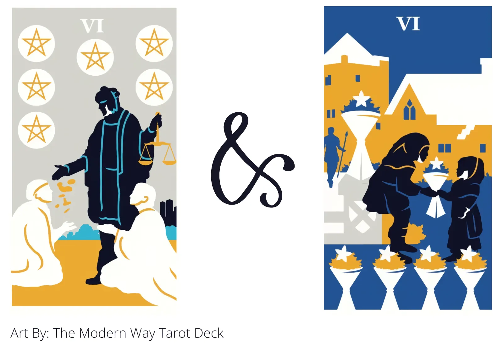 six of pentacles and six of cups tarot cards together
