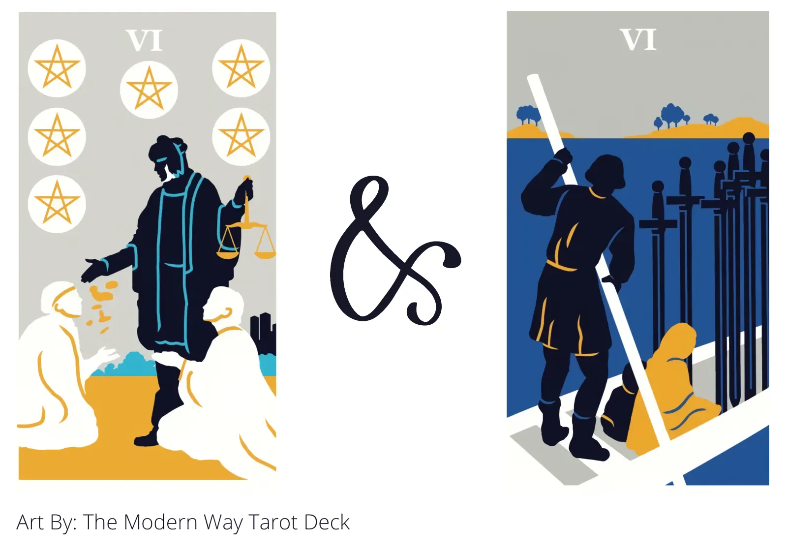 six of pentacles and six of swords tarot cards together