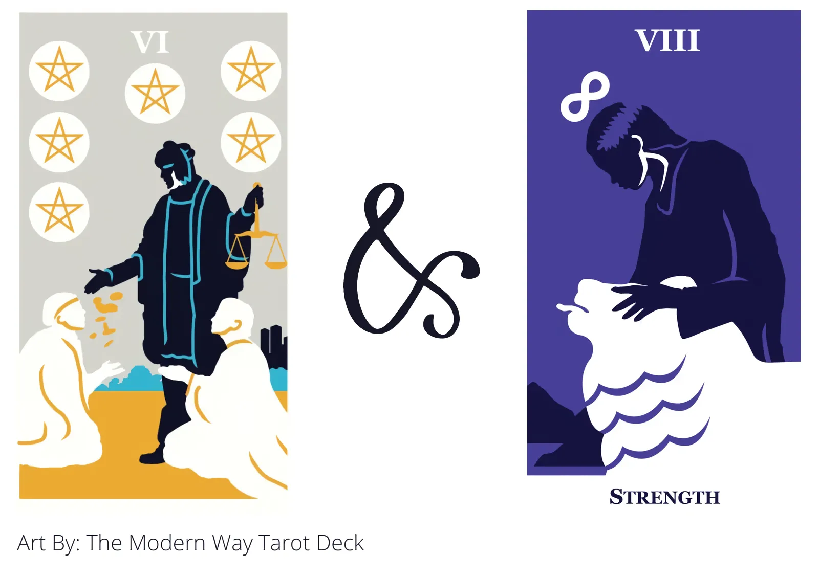 six of pentacles and strength tarot cards together