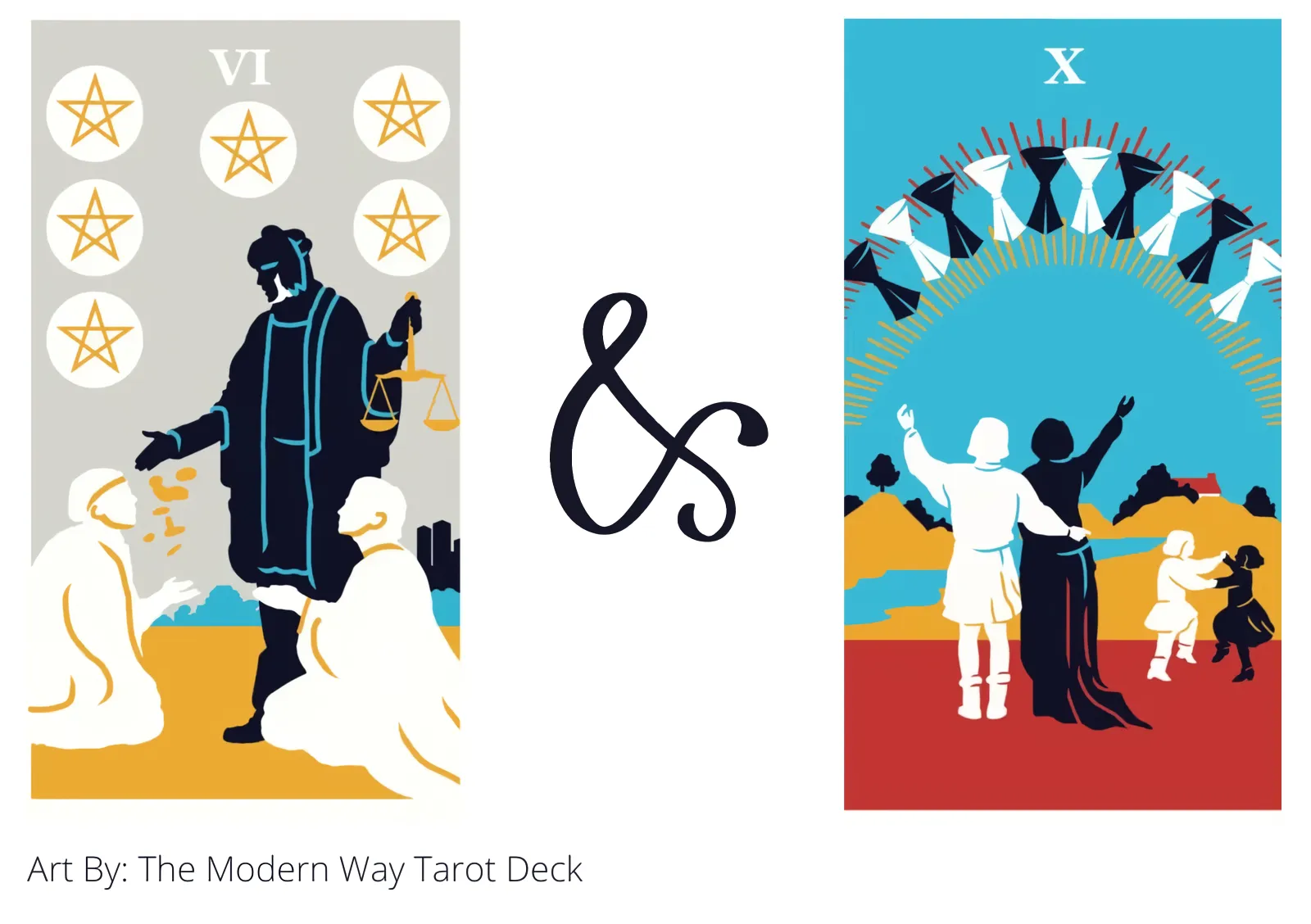 six of pentacles and ten of cups tarot cards together