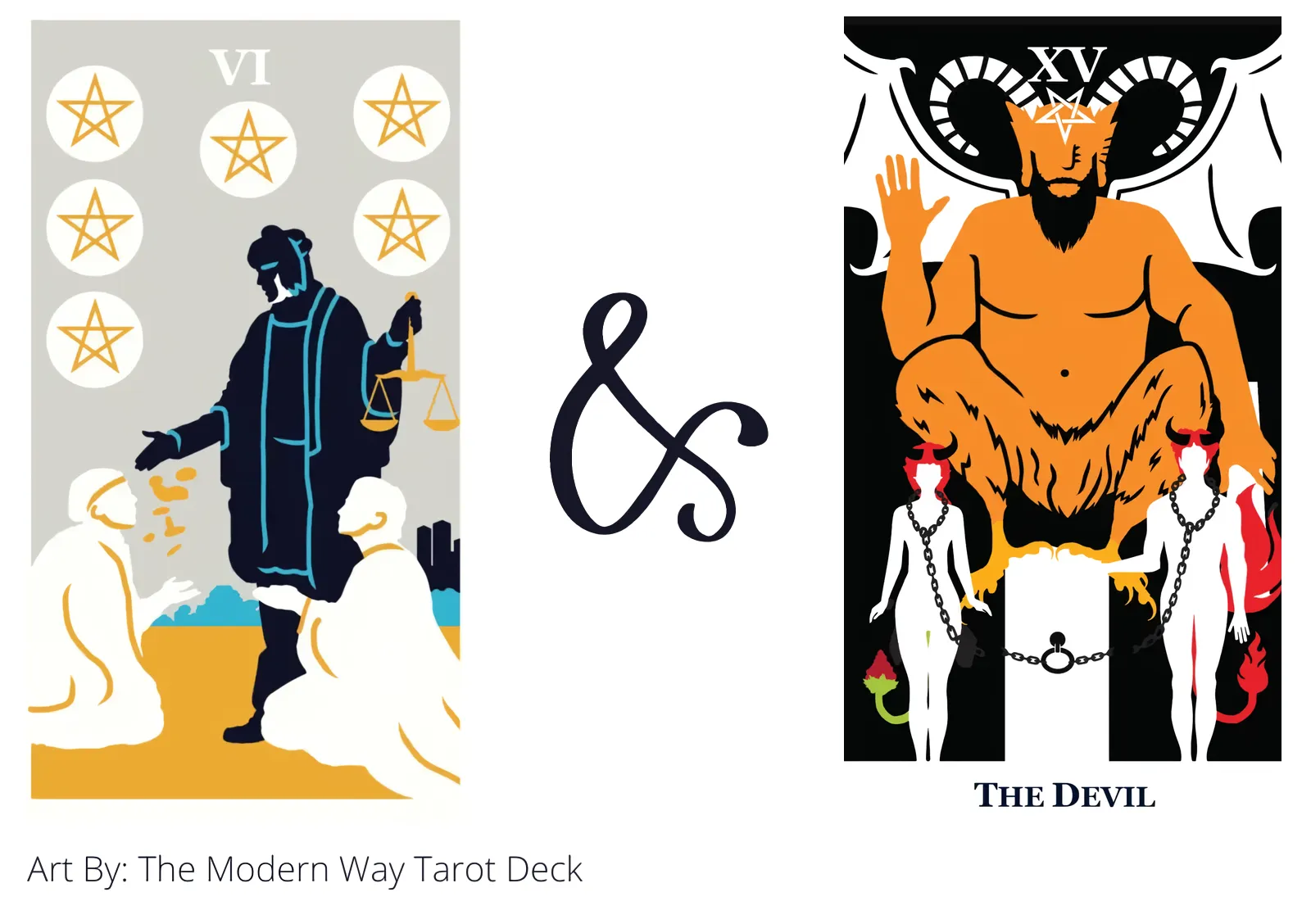 six of pentacles and the devil tarot cards together