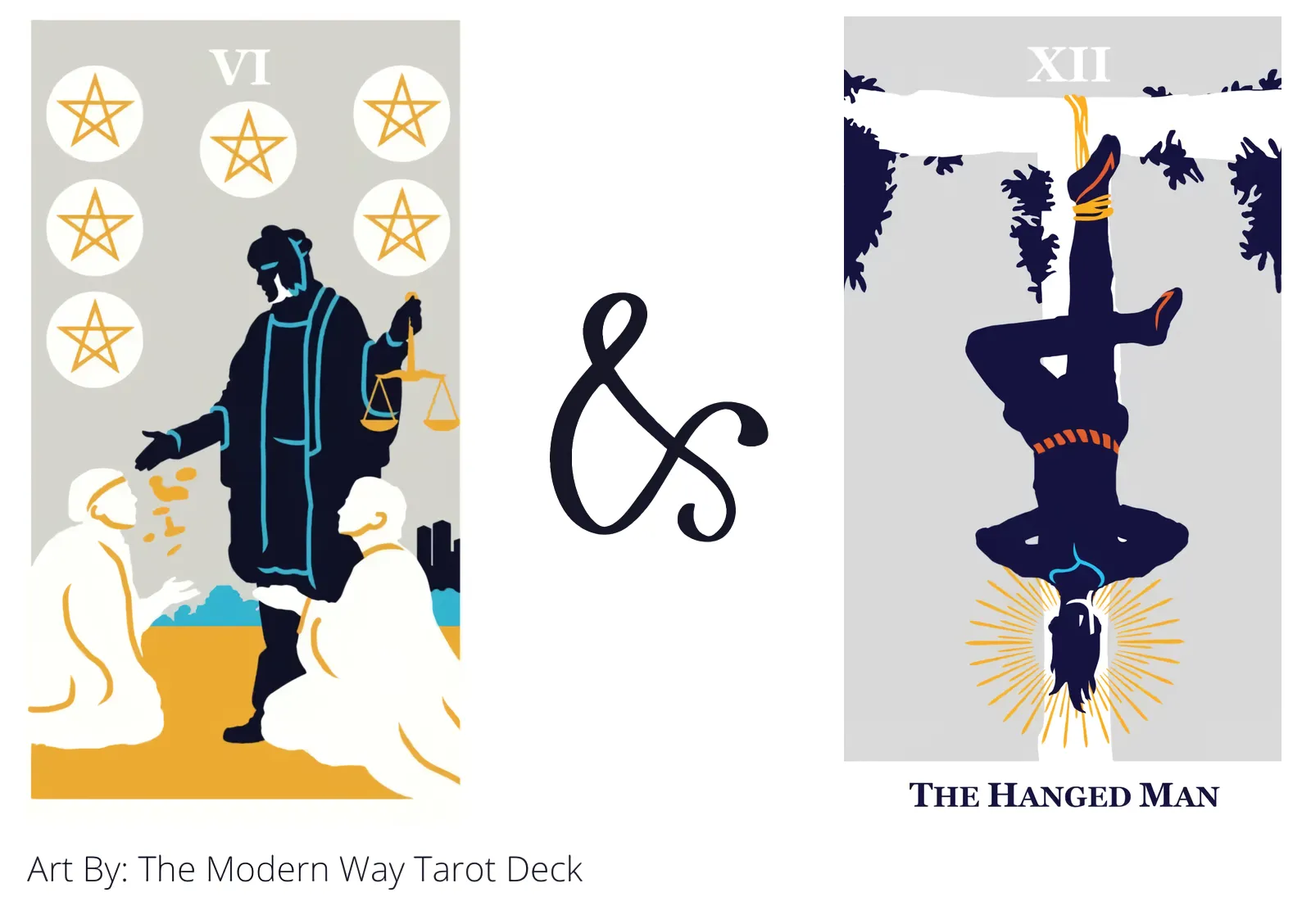 six of pentacles and the hanged man tarot cards together