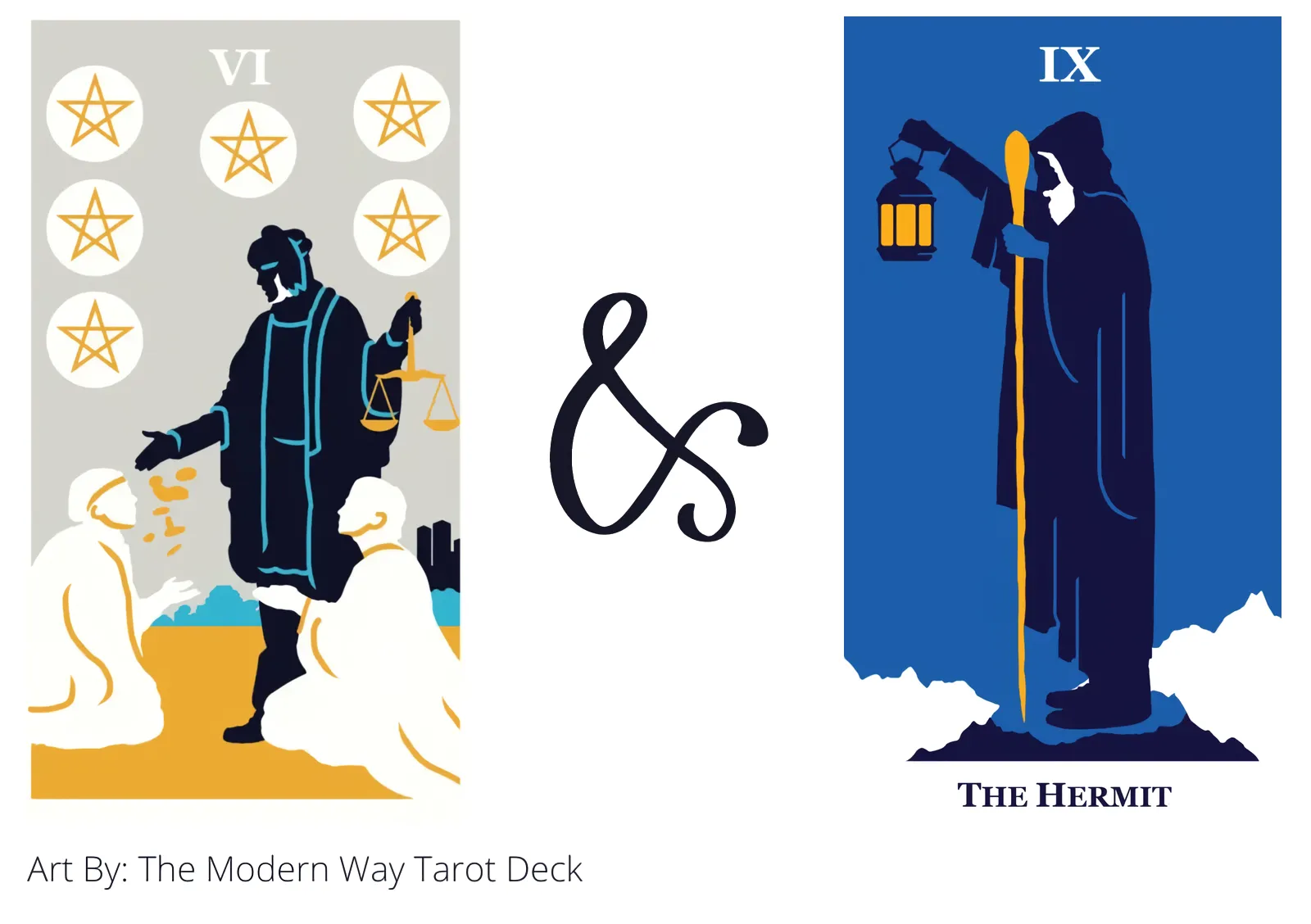 six of pentacles and the hermit tarot cards together