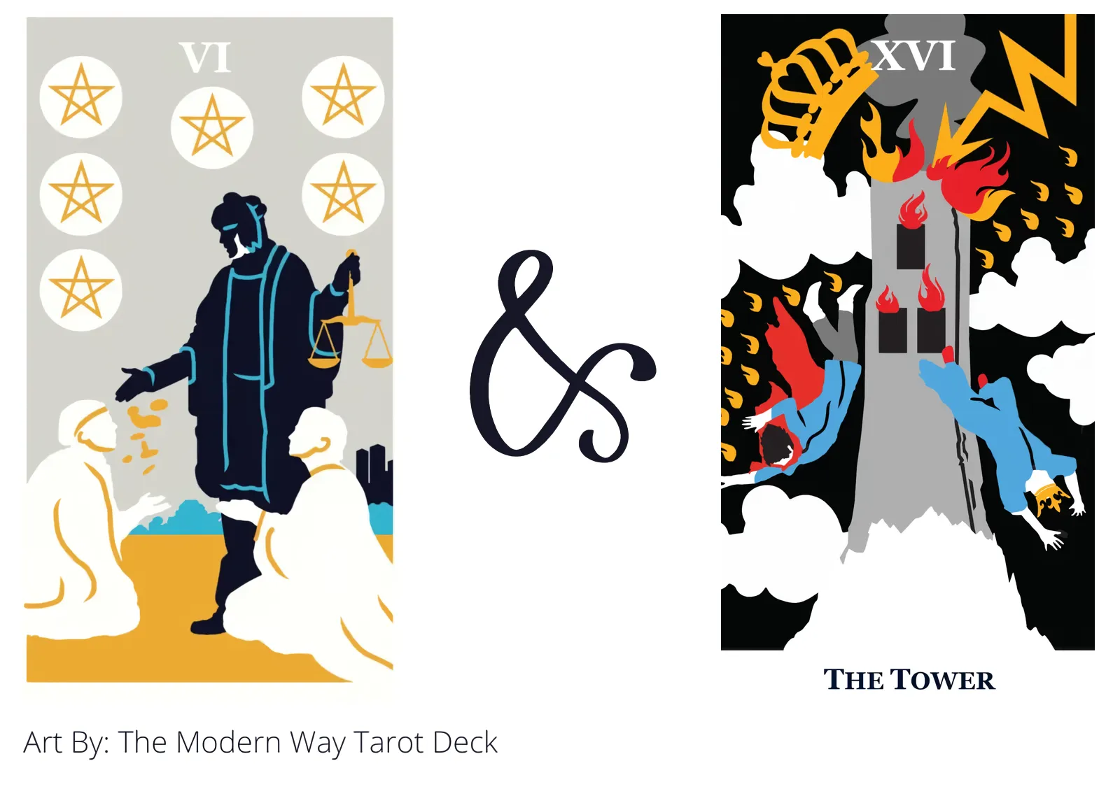 six of pentacles and the tower tarot cards together