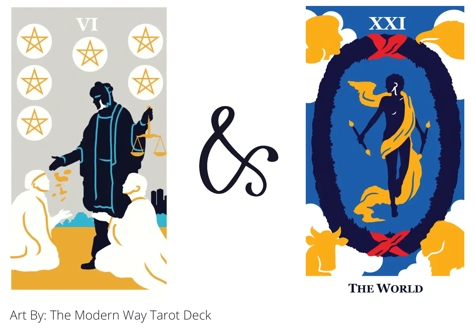 six of pentacles and the world tarot cards together